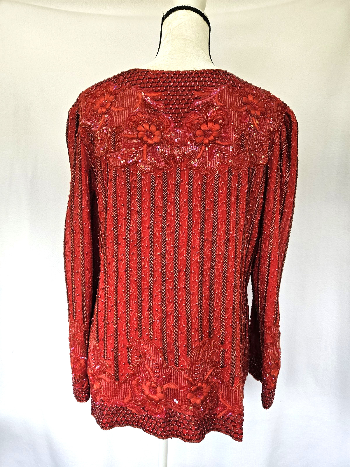 FRANK USHER – Vintage 80&rsquo;s Red Sequin Beaded Evening Jacket Blazer – Large?