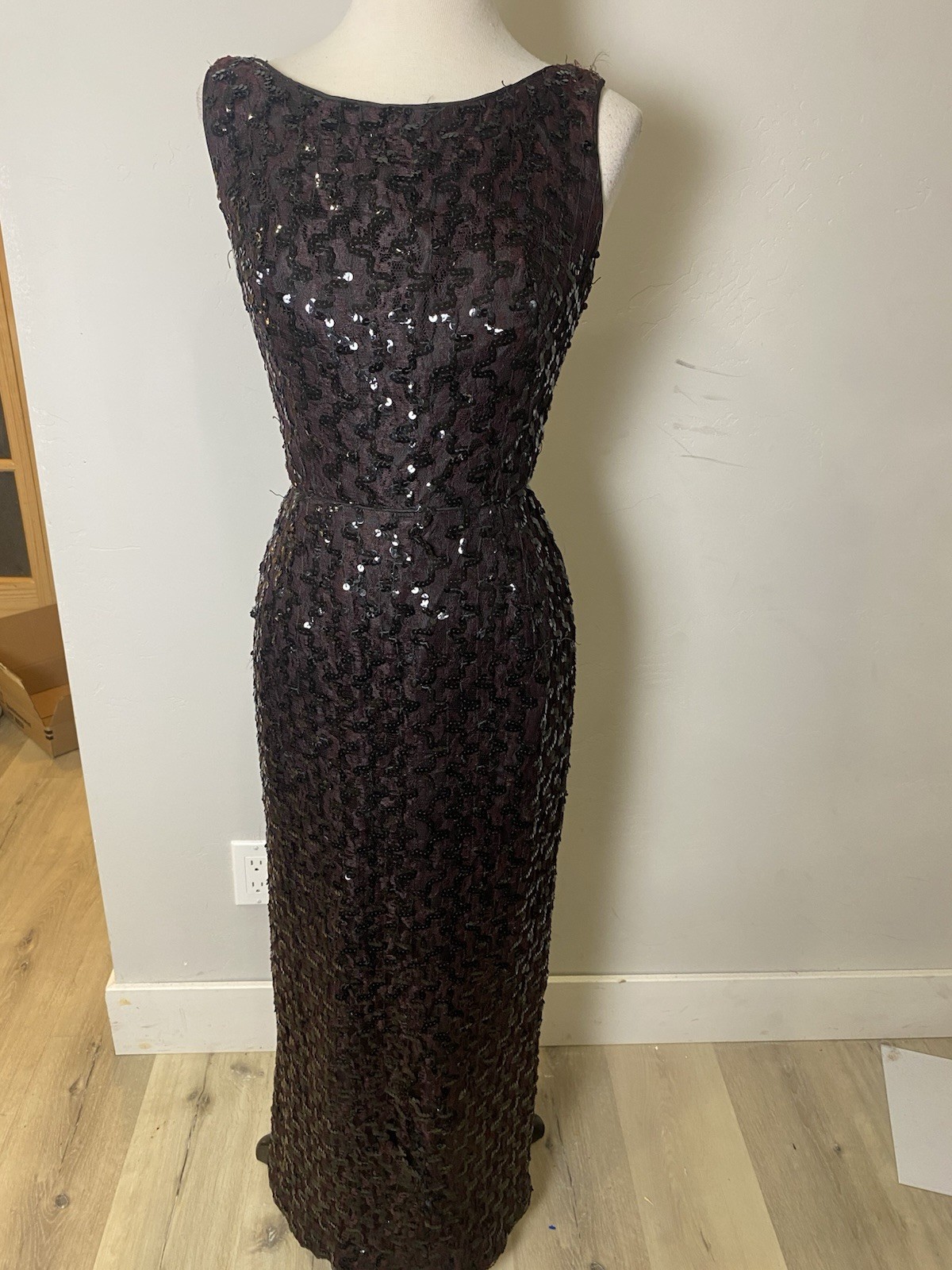 Vintage 1960’s Wiggle Sequined Black Dress Evening Gown Cocktail S Party