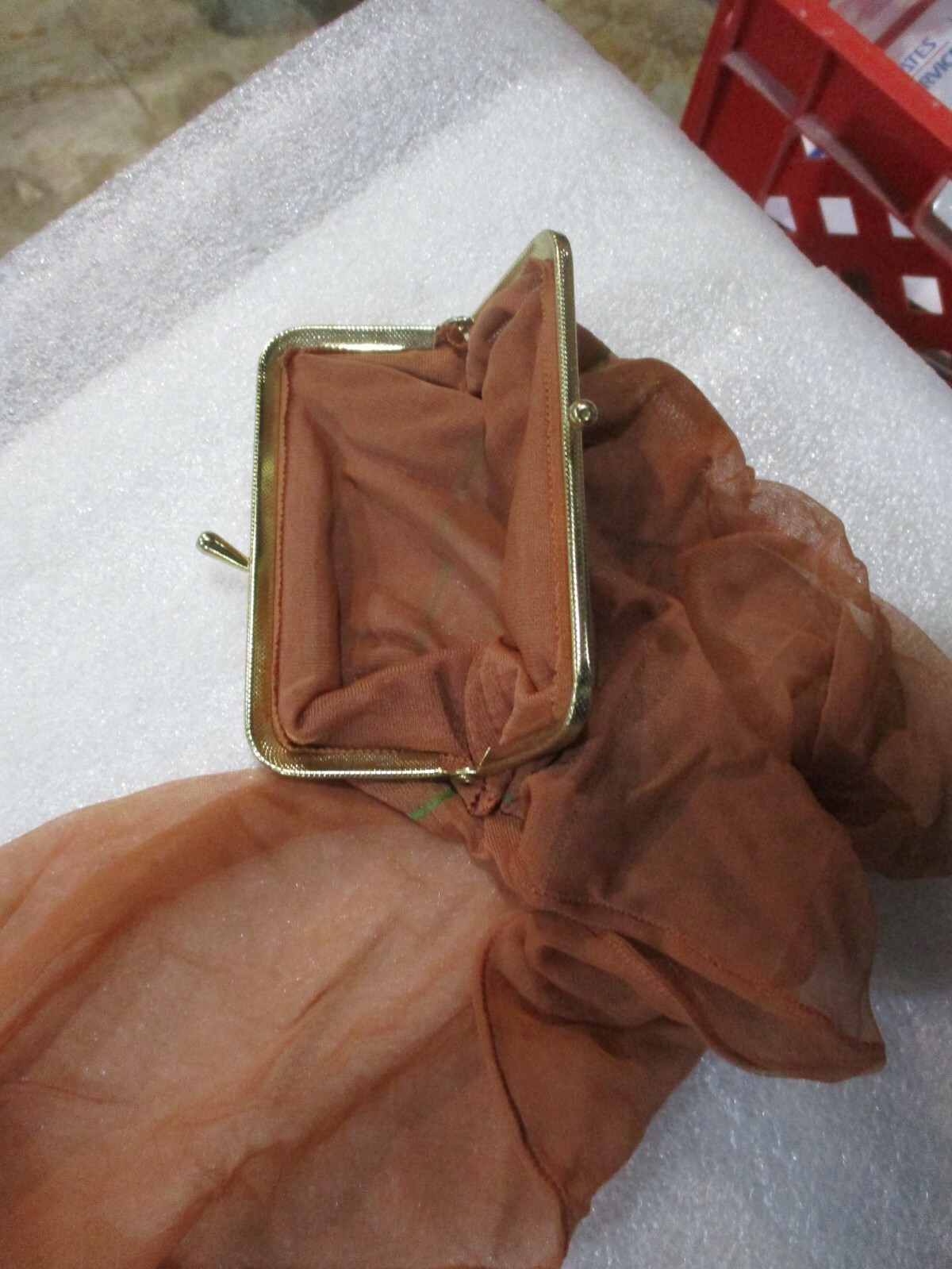 1 VINTAGE SEAMED NYLON STOCKING FULL FASHIONED PURSE BEIGE NOVELITY