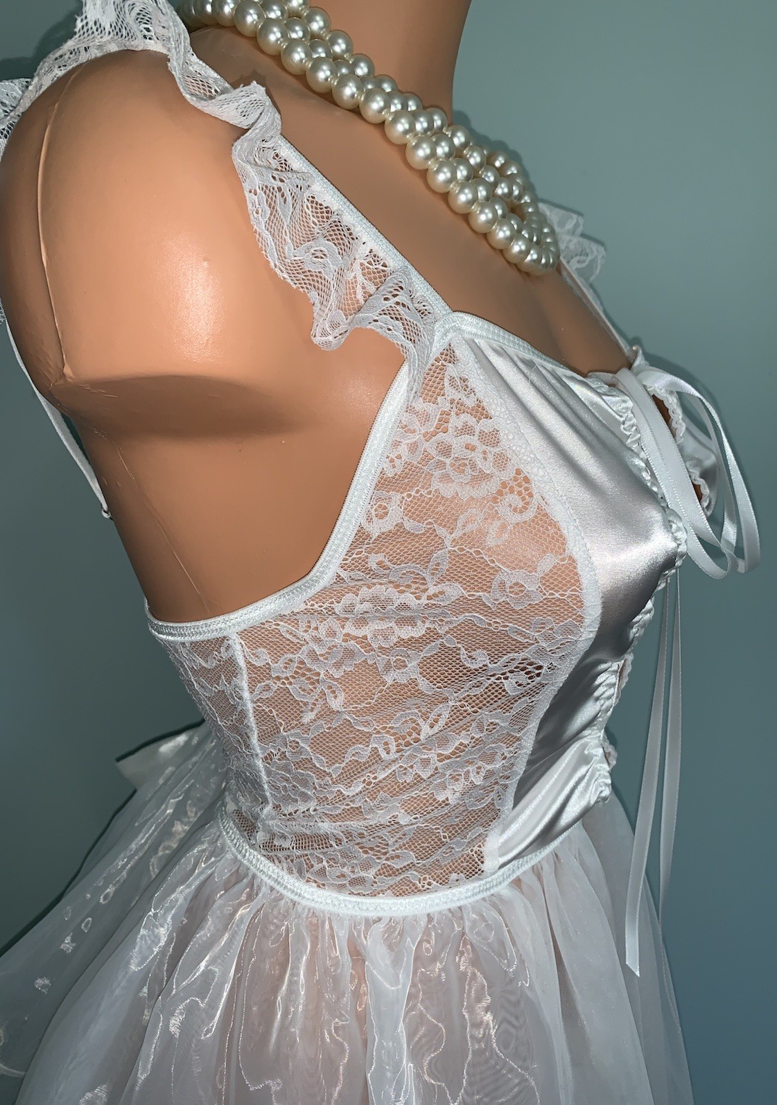 NEW SHEER 3 layer Chiffon Bridal Nightie Negligee XL Satin Bow Ribbons TuTu