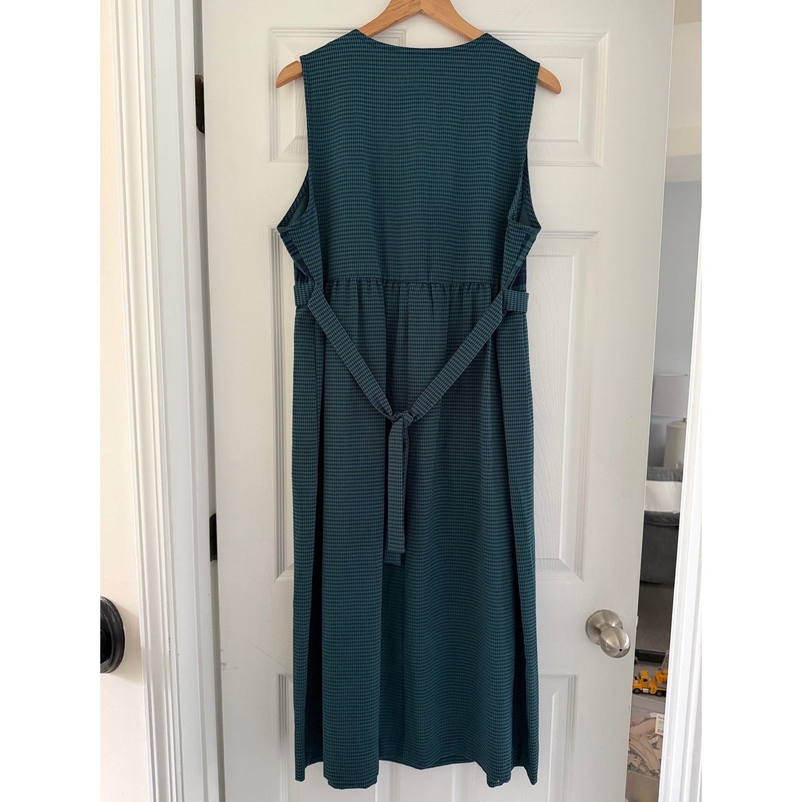 Vintage 90s Gingham Green Sleeveless Cottagecore Dress School Teacher