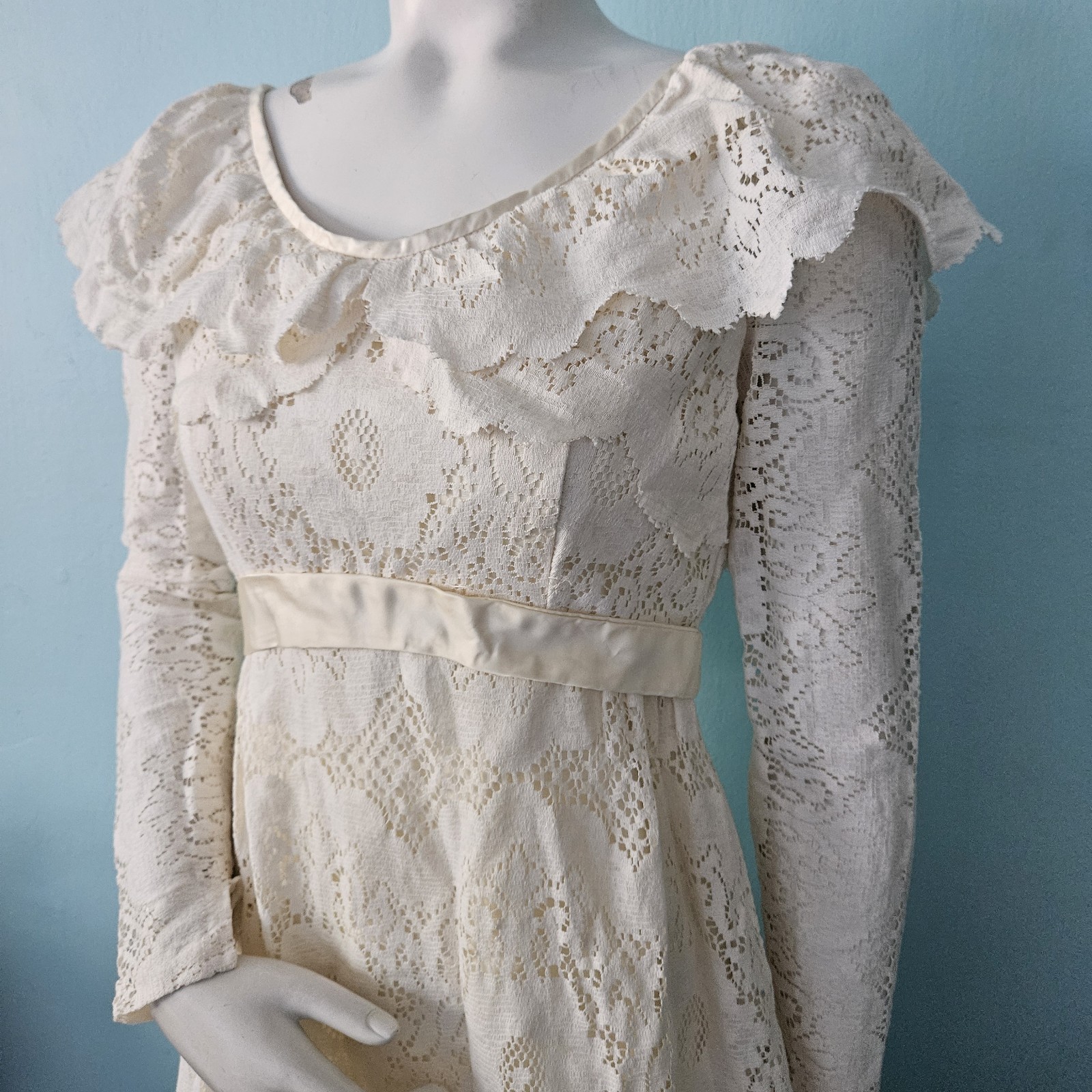 Vintage 70s Lorrie Deb lace white maxi dress cottagecore hippie wedding prairie