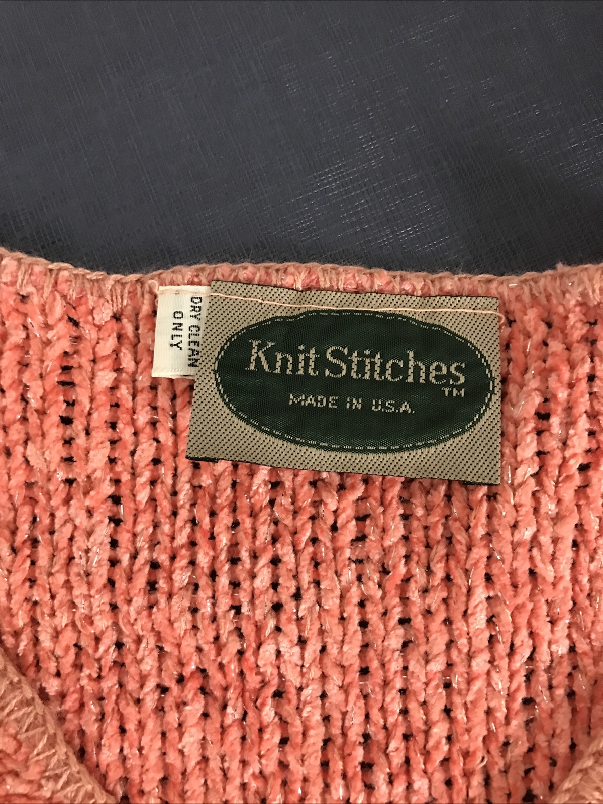 Vintage 1980s Chenille Knit Pullover Sweater V Neck Peach New Junior S