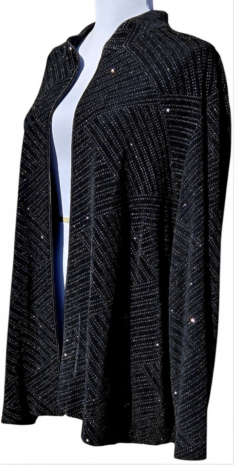 1990s ALEX EVENINGS Black Sparkling Zip Front Cocktail Jacket Size 3X