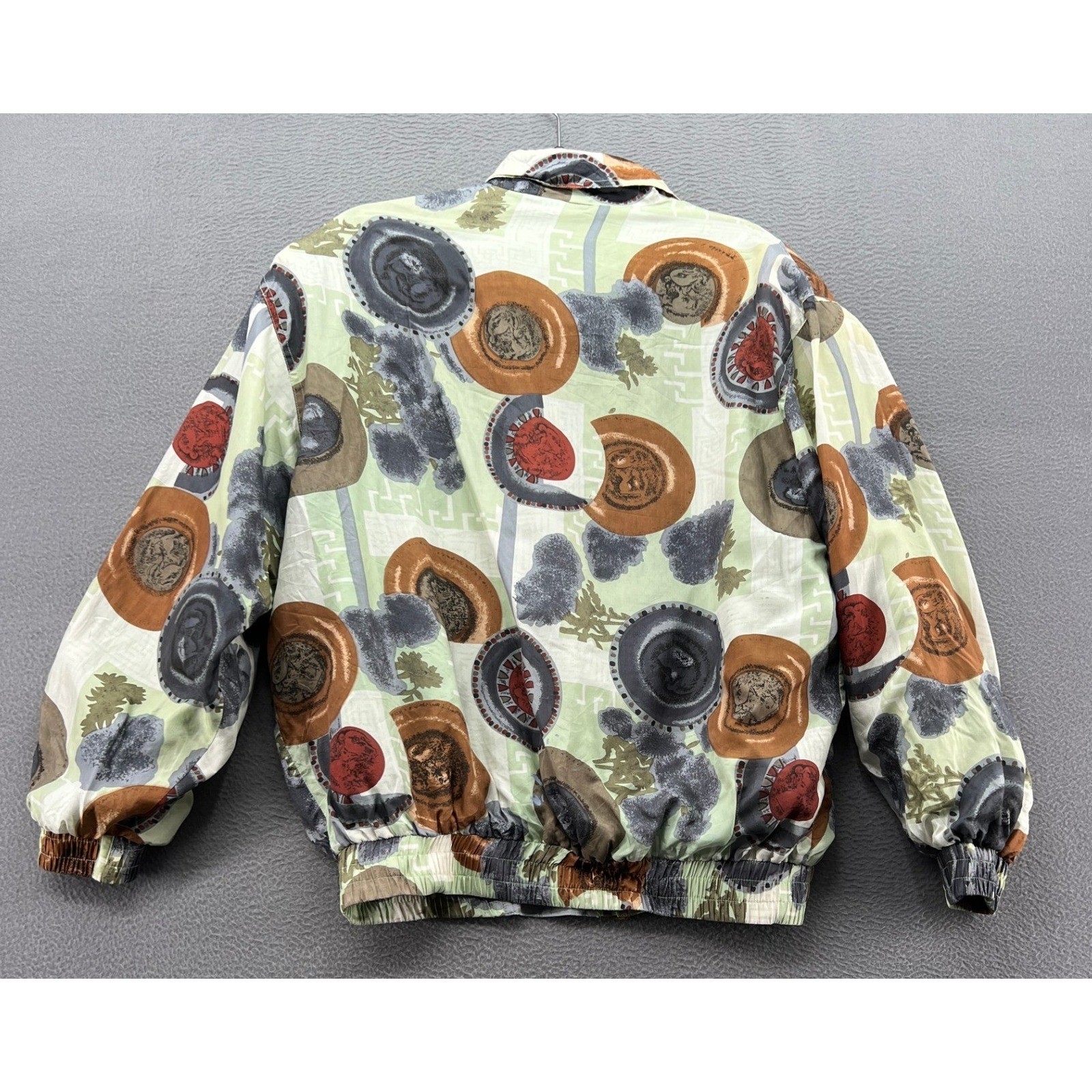 VTG Carte 100% Silk Bomber Jacket Abstract Medallion Print Sage Green Medium