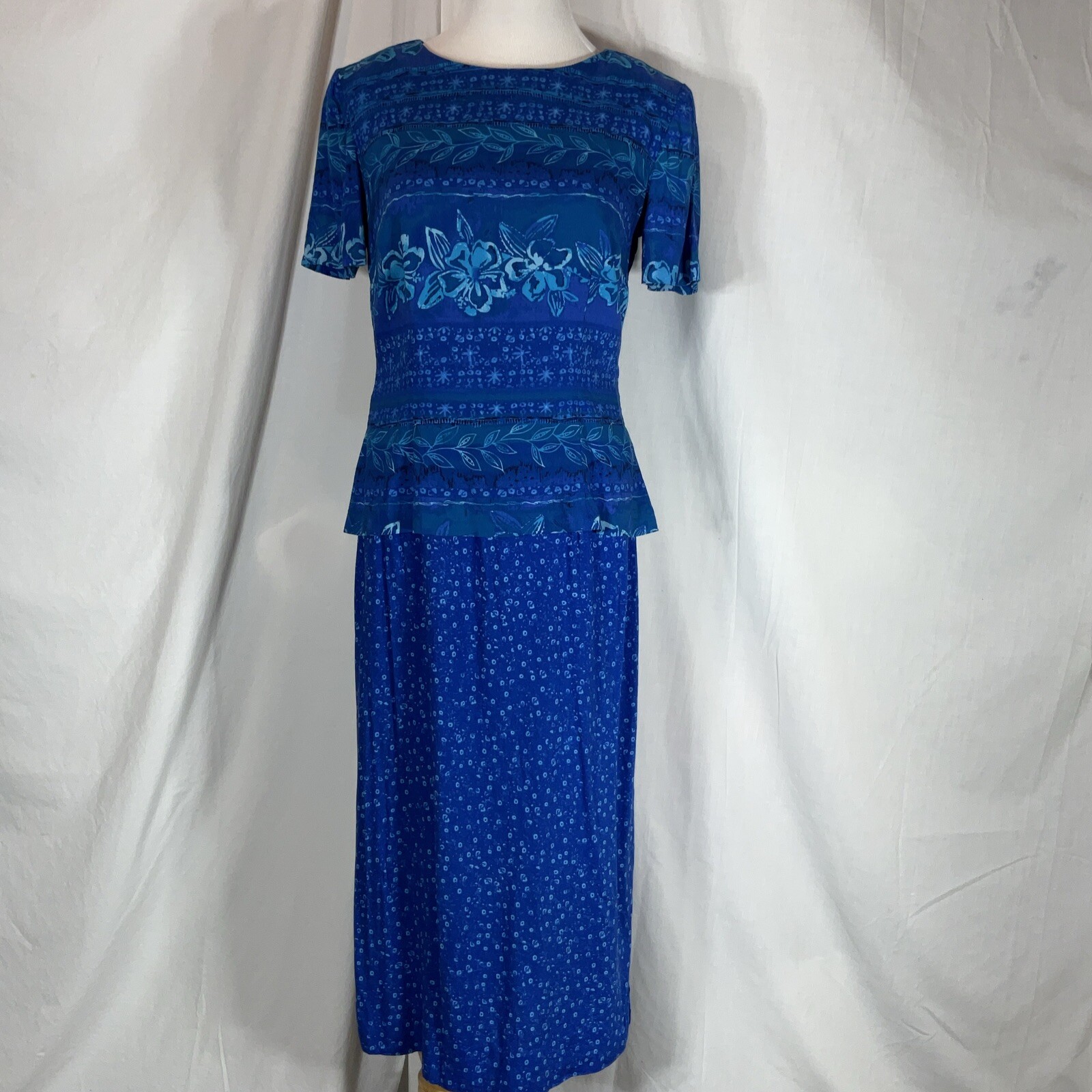 Scarlett 80s VTG Blue Short Sleeved Modest Secretary Dress Size 5/6