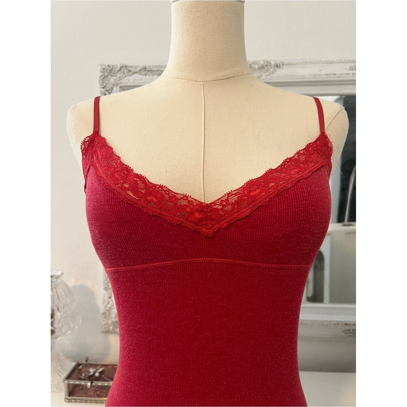 vintage victoria&rsquo;s secret pink red lace babydoll cami tank top