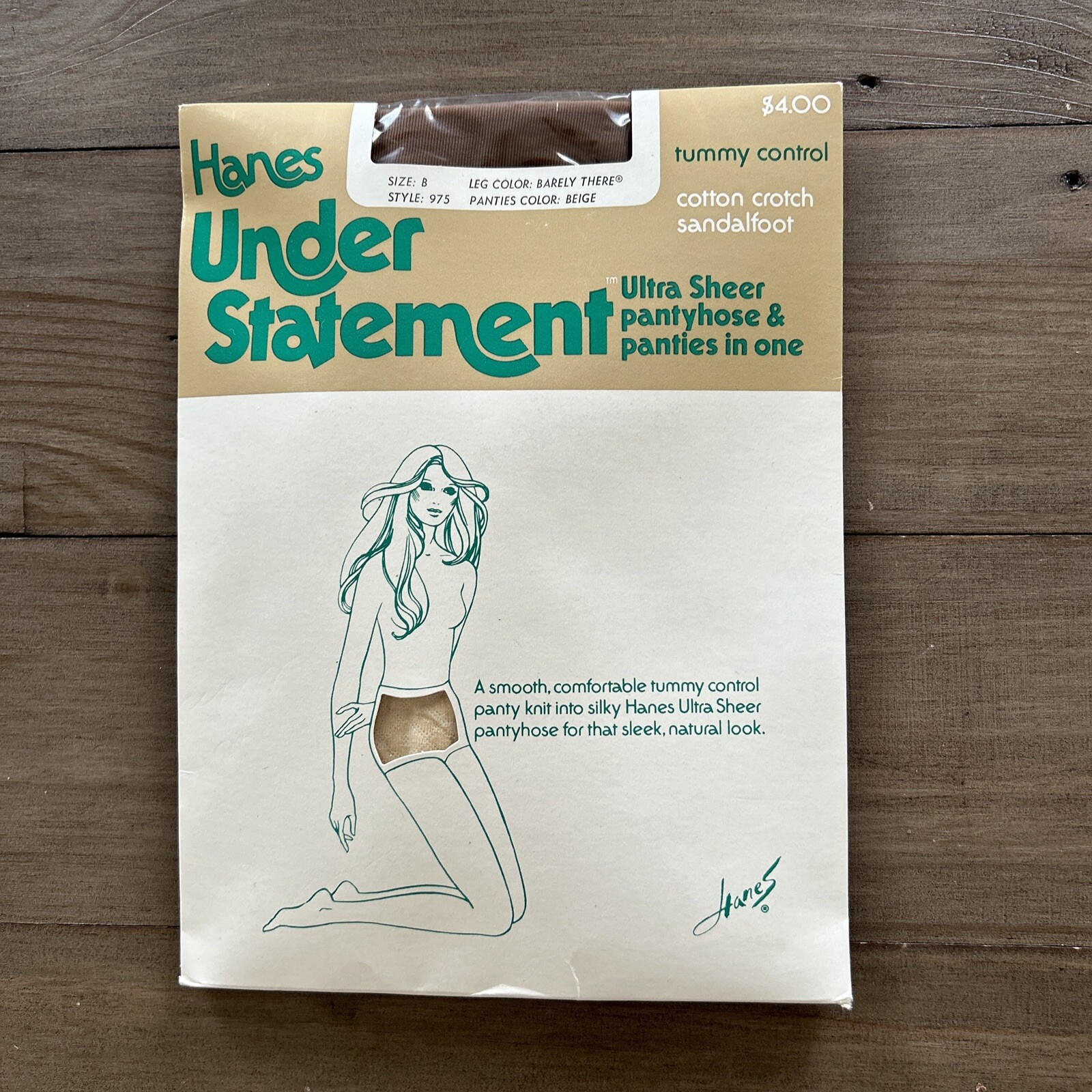 Vtg Hanes Under Statement Tummy Control Leg Color Barely There Sz B Panty Beige