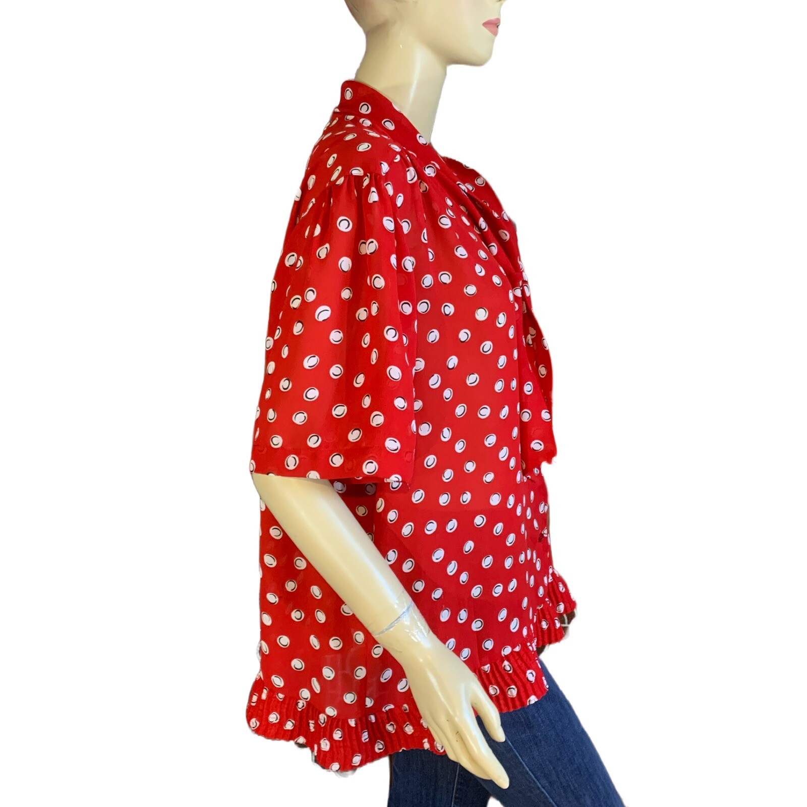 VINTAGE CIRCA 1980&rsquo;S ALFRED DUNNER RED & WHITE DOT PATTERN BLOUSE SZ 18