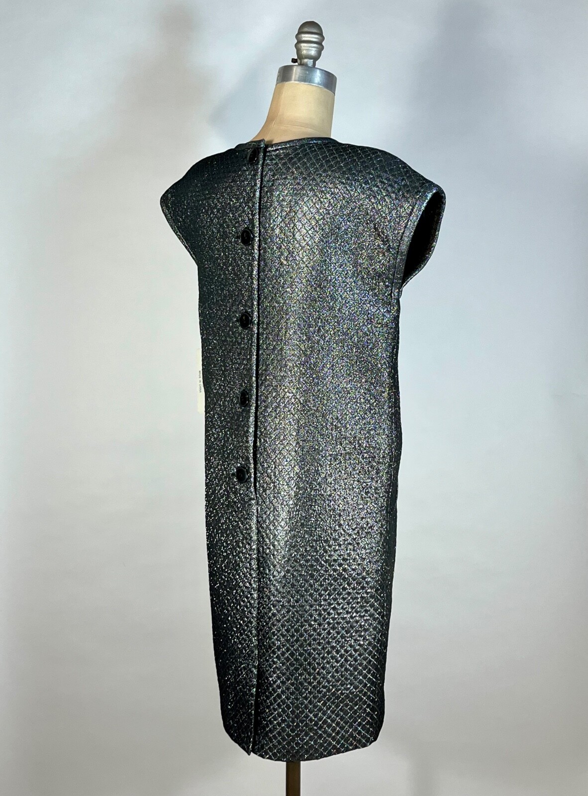 Vintage 1990&rsquo;s silver metallic LUREX quilted futuristic sack dress deadstock NWT