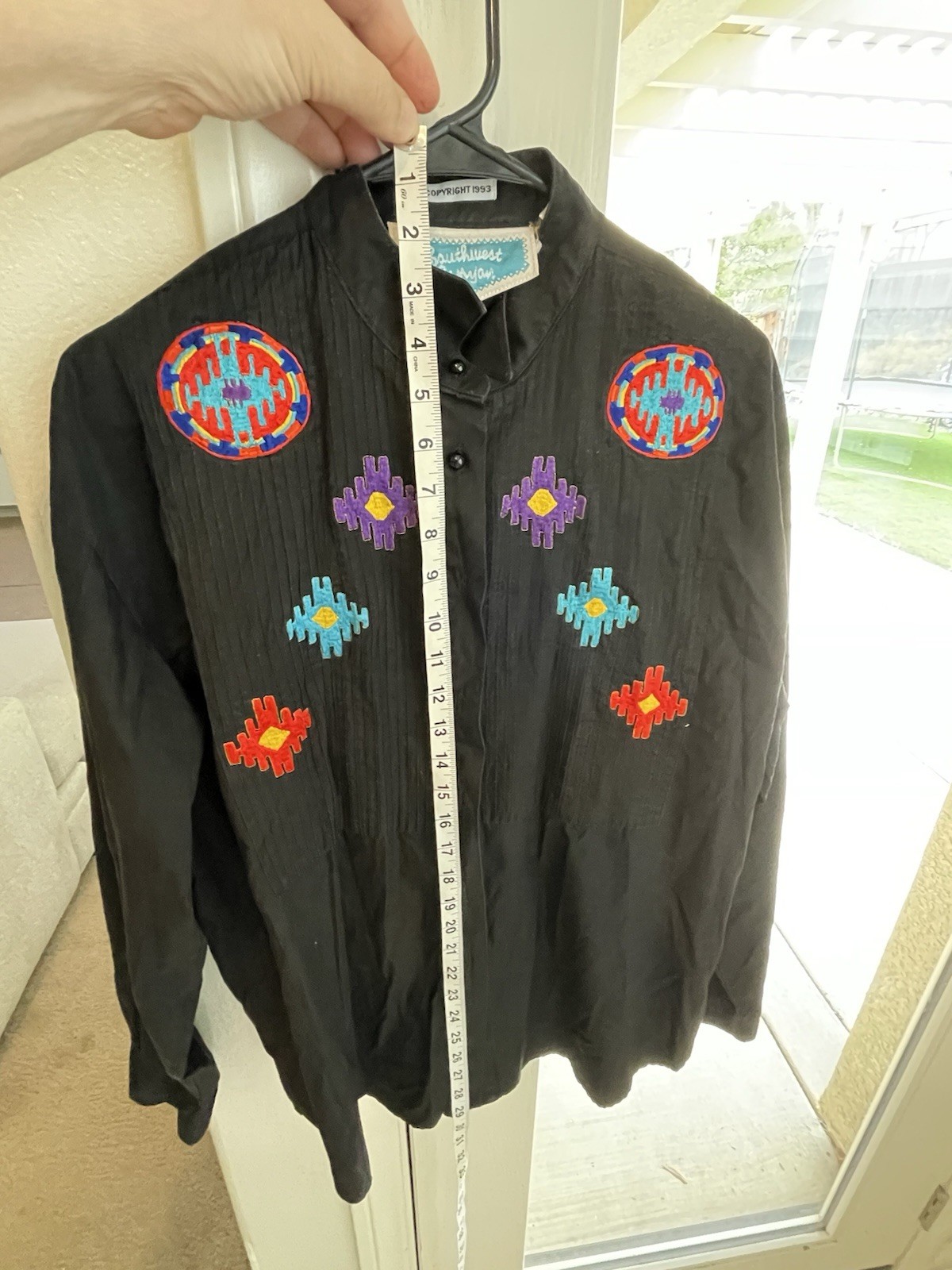 Vintage 1993 Embroidered Aztec Southwest Canyon Shirt (Black)