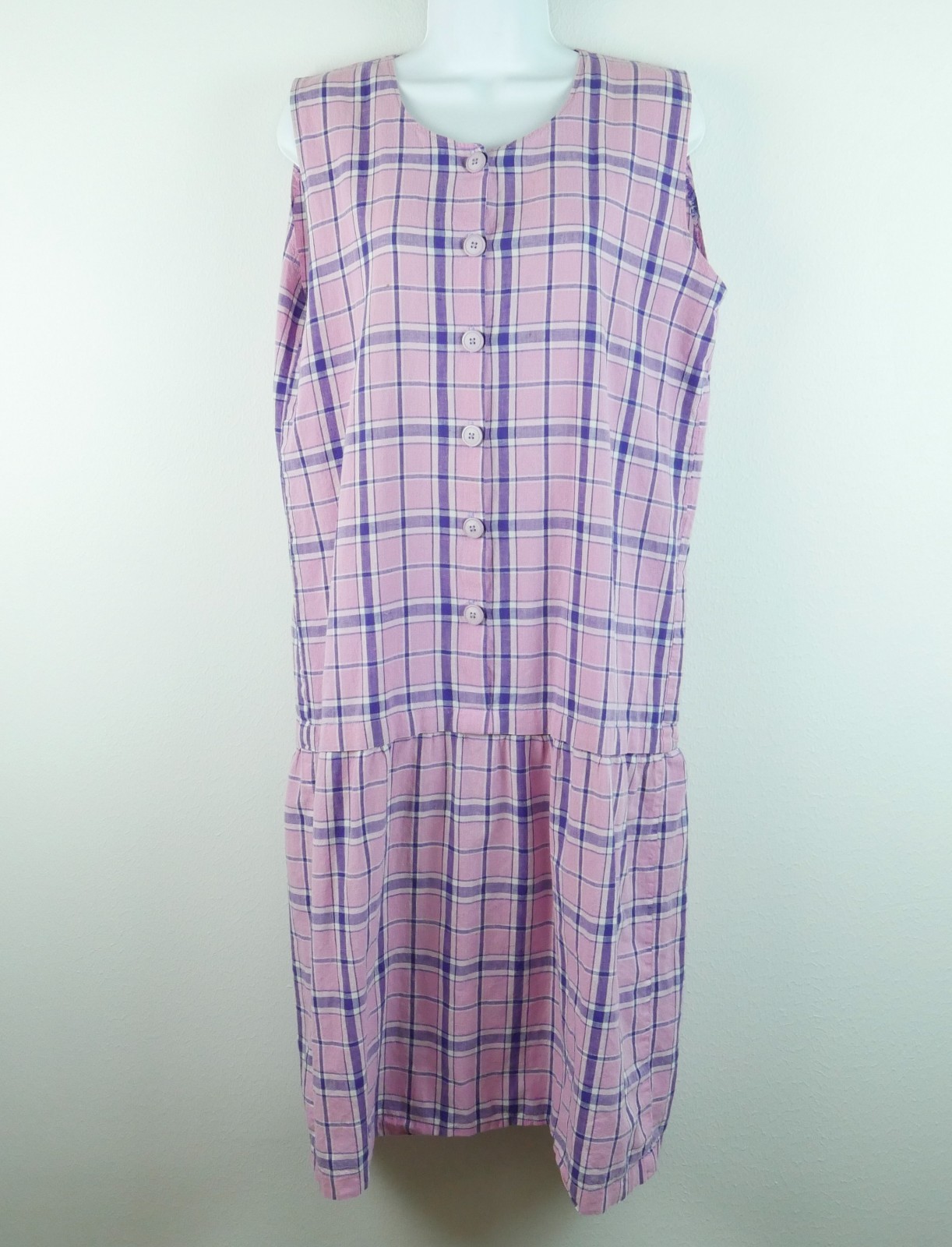 Vintage 80s Drop Waist Cotton Dress Plaid Prairie Country Jumper Granny Preppy