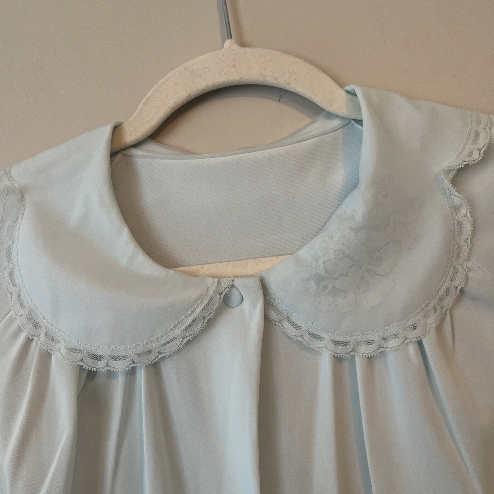Vintage Shadowline Nightgown Robe Set Baby Blue Peter Pan Collar Medium Lace