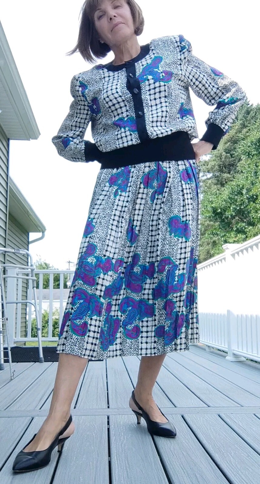 🎄🎁VTG Silk 💯 2 Piece Set Bomber Jacket & Pleated Skirt Sz 12 Check & Paisley