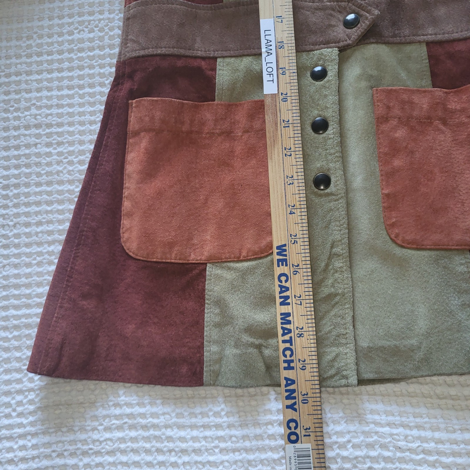 Vintage Patchwork Suede Belted Jacket Mod GoGo Zip Pockets Multicolor Size Small