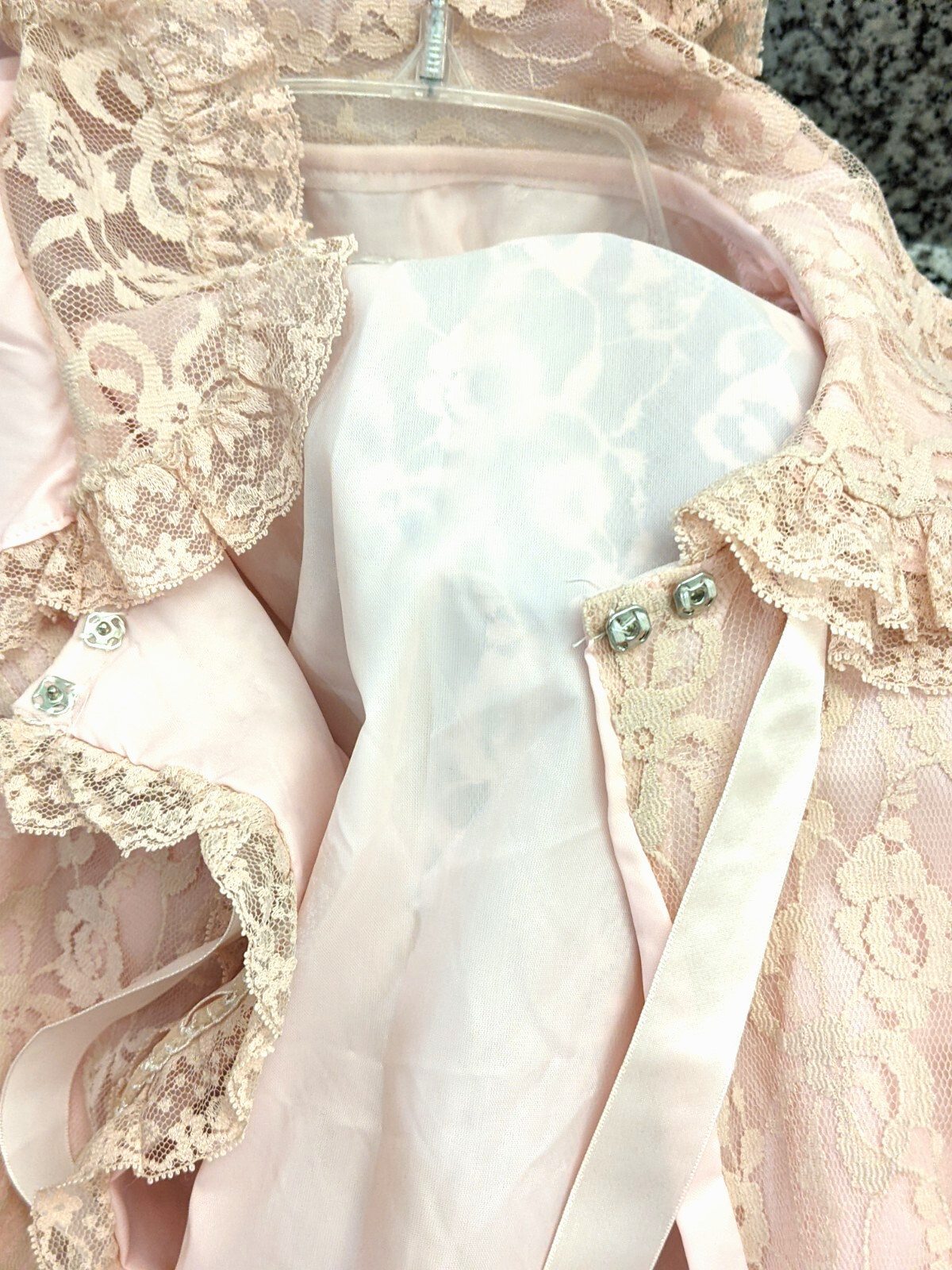 Vintage Odette Barsa Lined Pink Lace Overlay Lingerie Long Dressing Gown Robe L