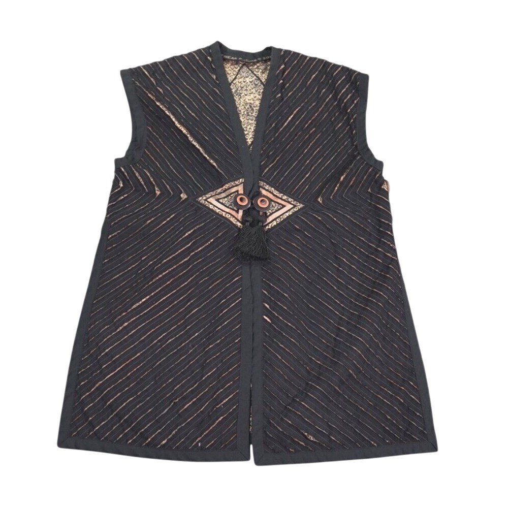 VTG Artisan Applique Quilted Vest Womens Longline Tribal Batik P Hoke 2001