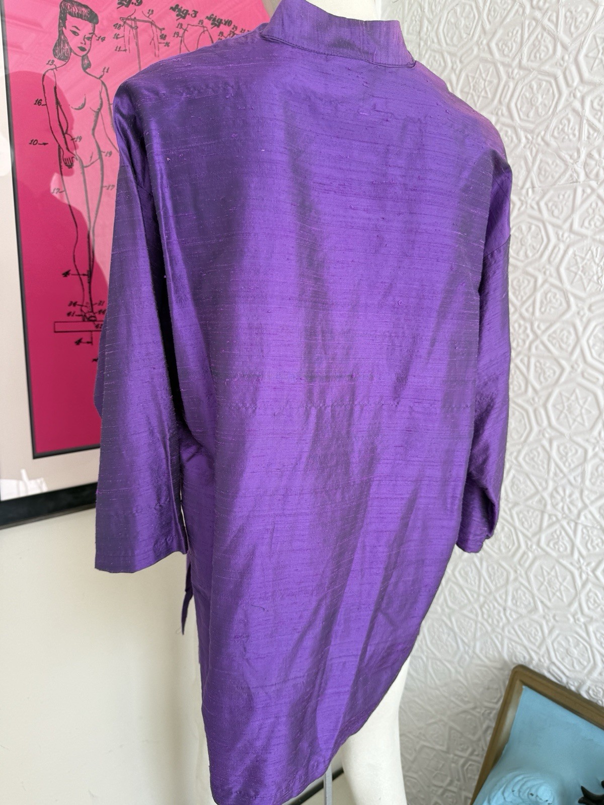 Vintage 1990s silk blouse purple mandarin collar minimalist art to wear Gerties