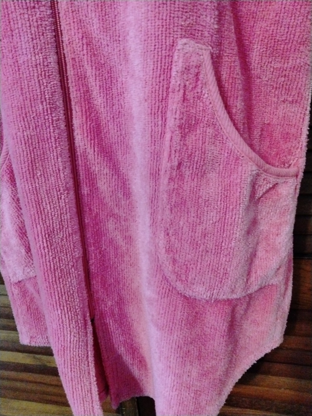 Stan Herman Pink Chenille Zip Front Robe Short With Pockets Size M/L