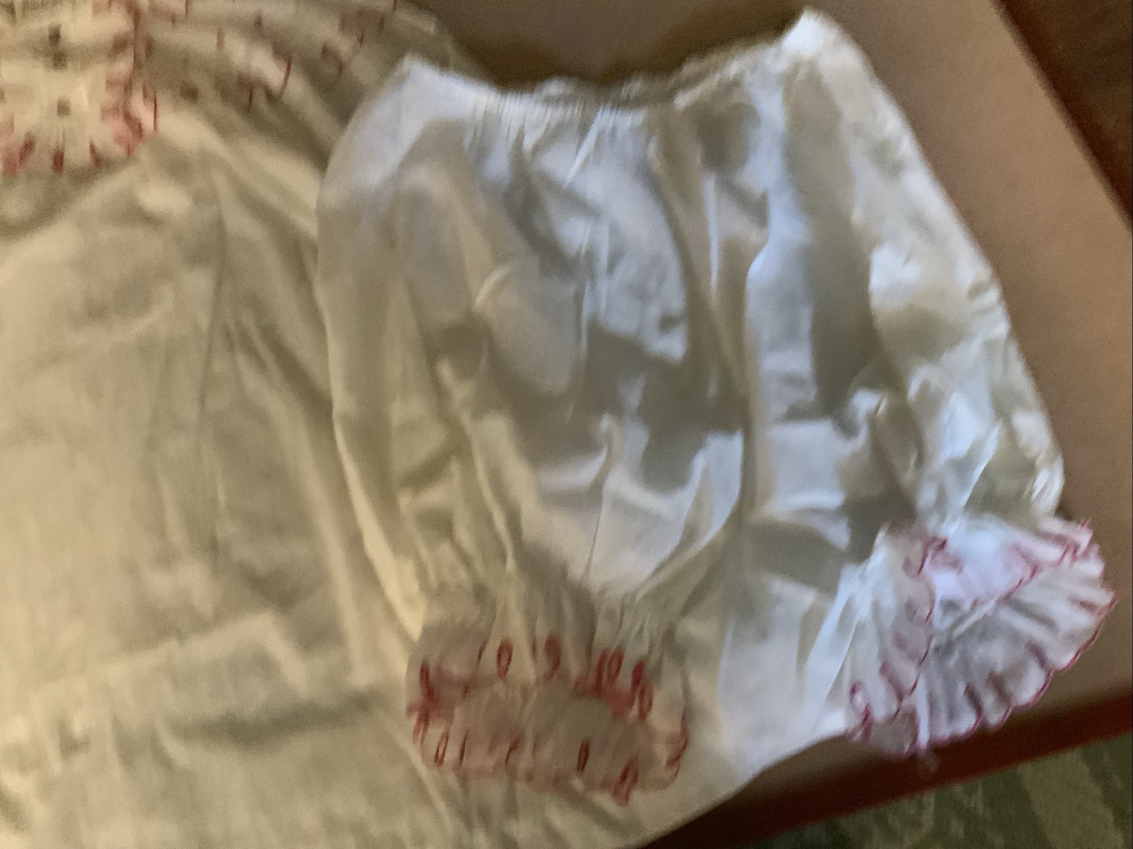 VTG Barbizon Nightie Bloomers M Ruffle Cottagecore Red Heart Blendaire Batiste
