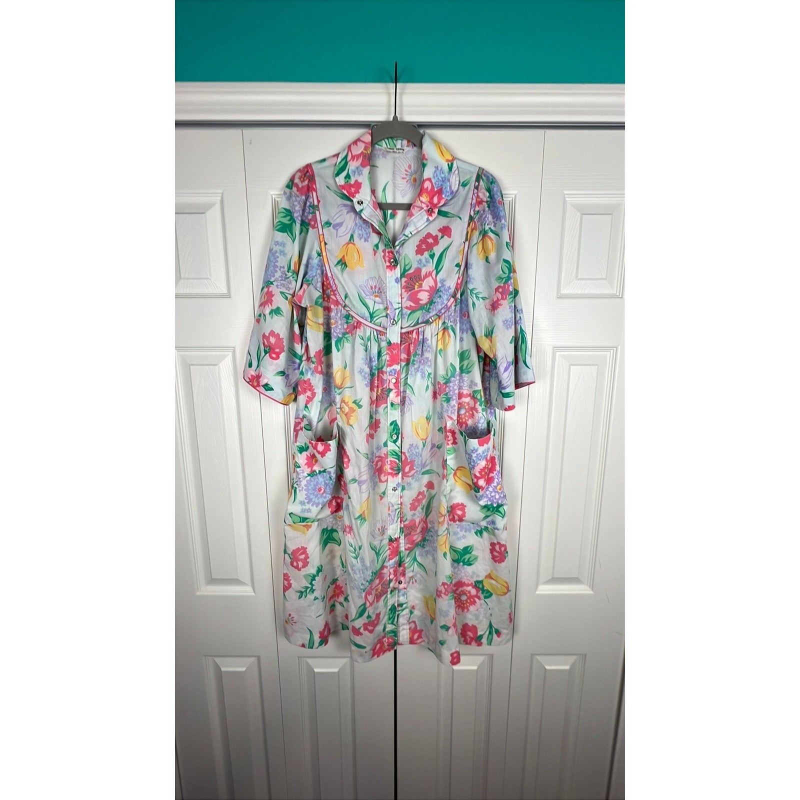 Models Coat Floral House Coat Duster Cottagecore Grandmacore Pink Cotton Blend M