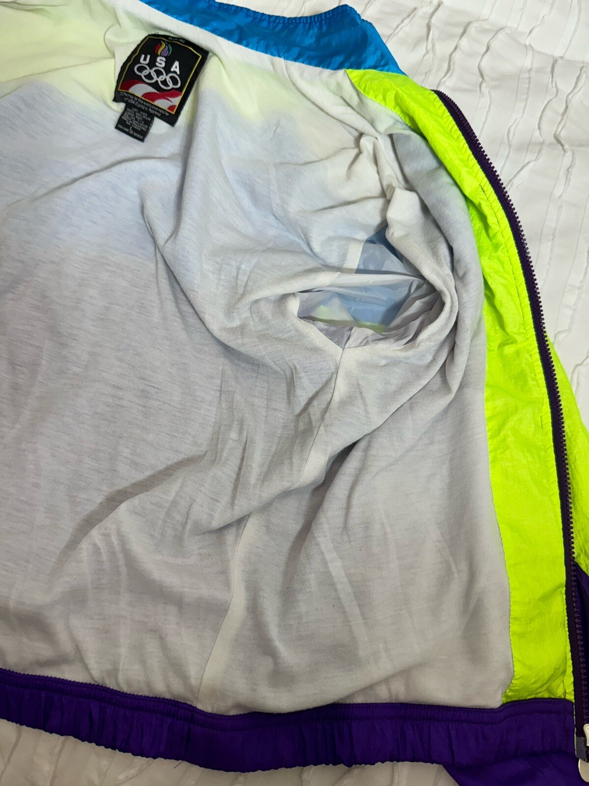 Vintage USA Olympics Neon Windbreaker Colorblock JC Penney Sz L Track Jacket