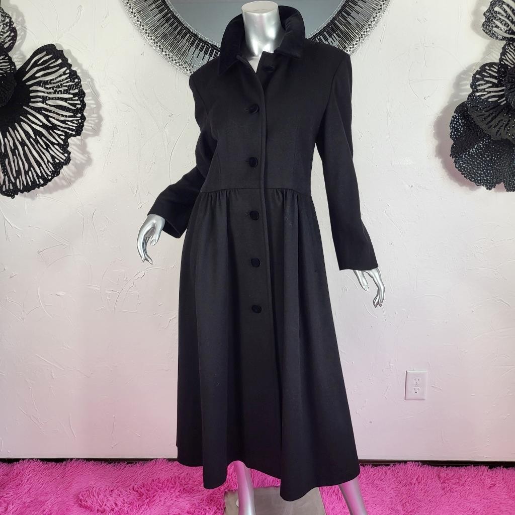 CLAUTE COUTURE~38/S/M~VINTAGE BLACK WOOL VELVET FULL LENGTH CAPE COAT TRENCH