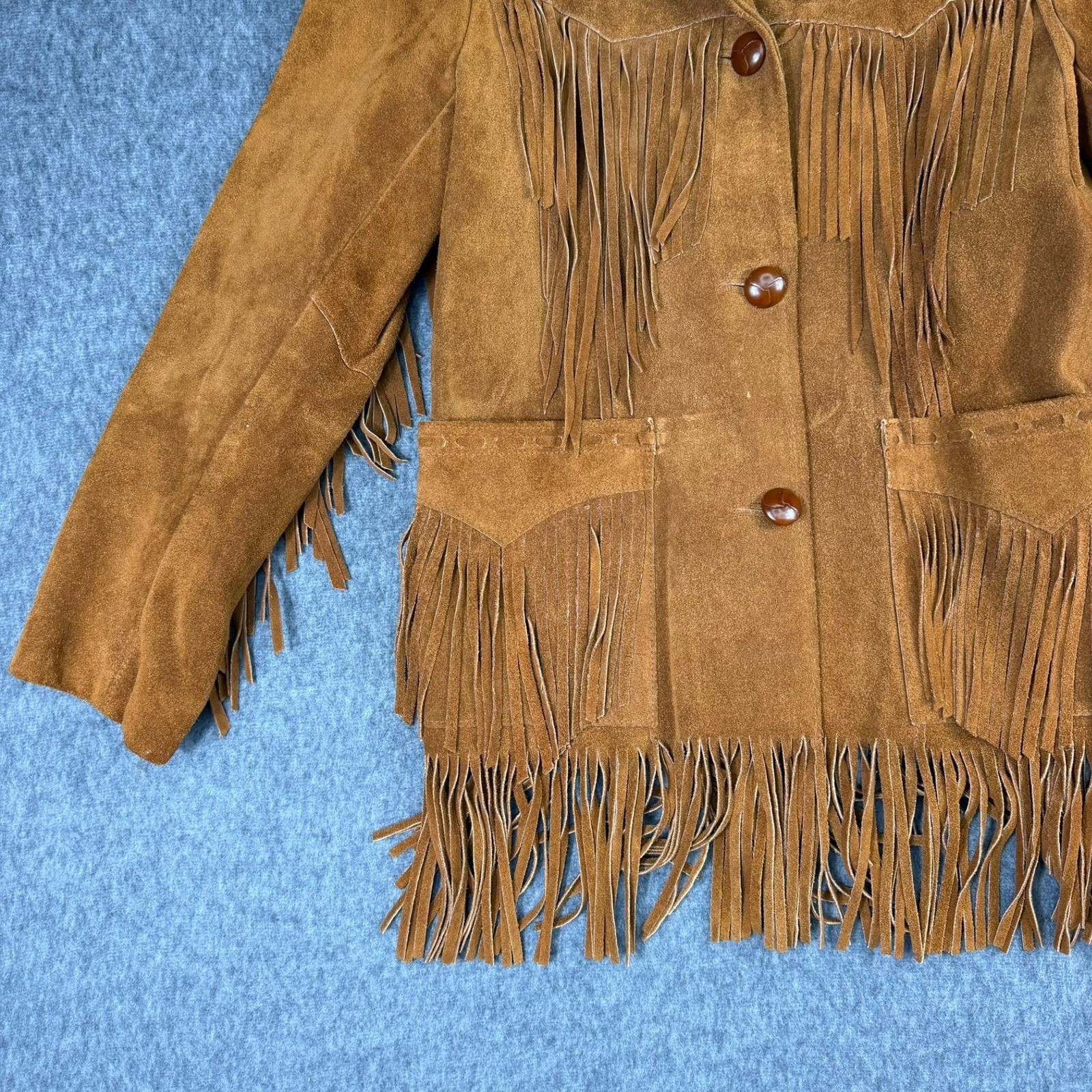 Ms Pioneer Leather Jacket Womens 10 Brown Suede Fringe Western Albuquerque Vtg
