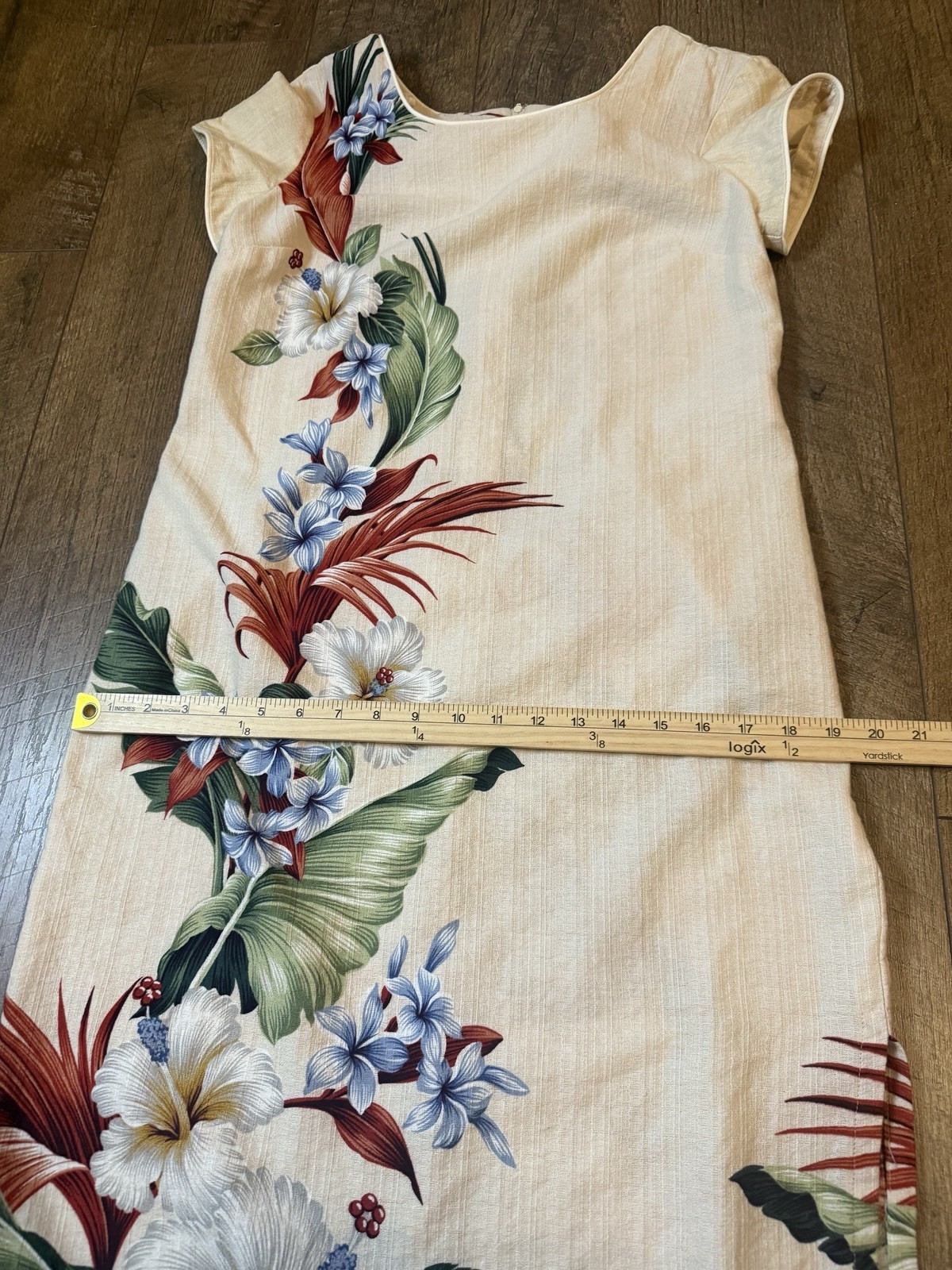 Vintage Young Hawaii Natural Linen Tropical Maxi Dress Sz M