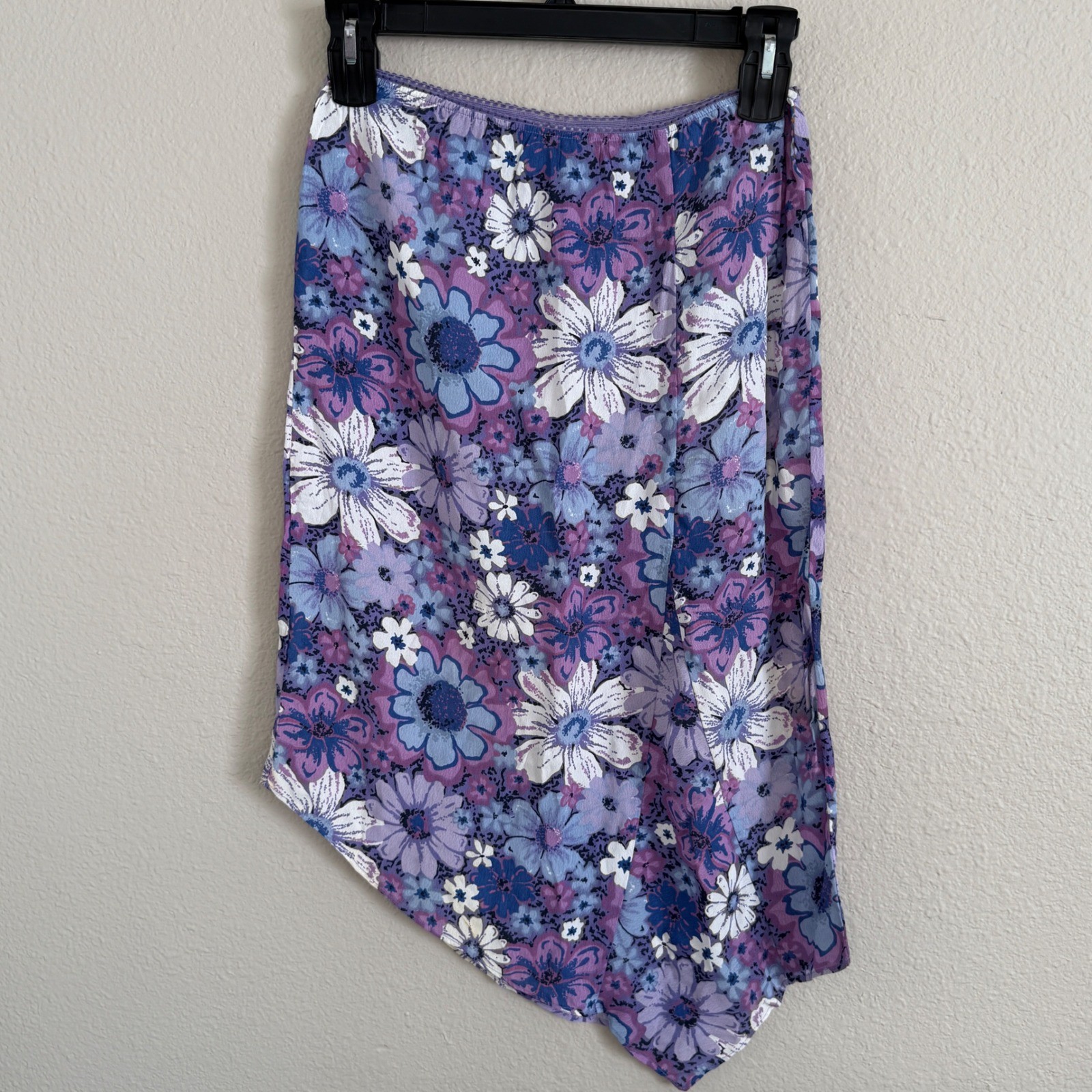 Vintage 90s Juinors 7 Purple Floral Asymmetrical Fairy Slip Skirt Cottage Dainty