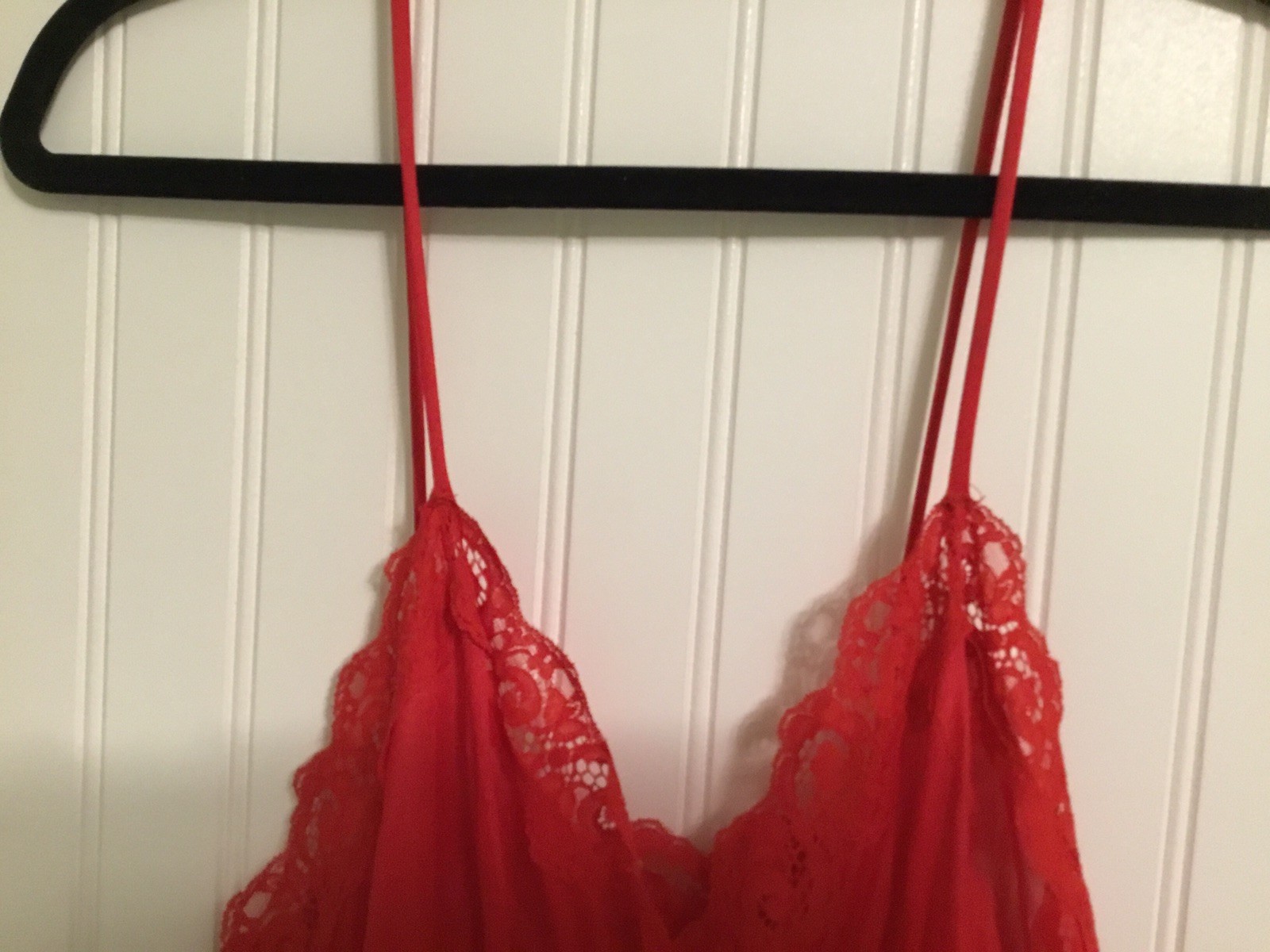 Vintage J.C. Penney Size Large Red Sleeveless Nightgown Nylon Sheer Lace Accents