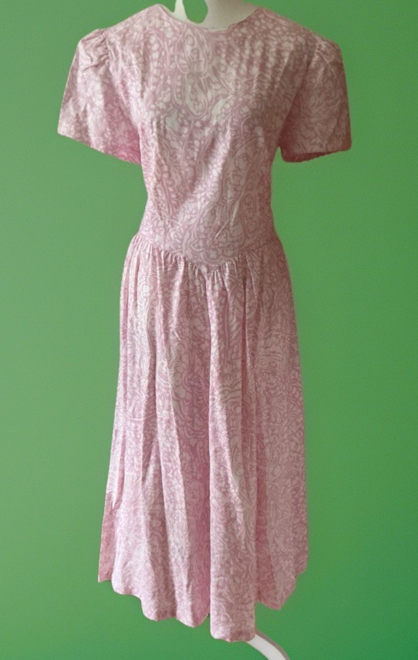 Vintage Pink Floral 80’s Cotton Dress Matti Of Lynne Puff Sleeves Cottagecore 16
