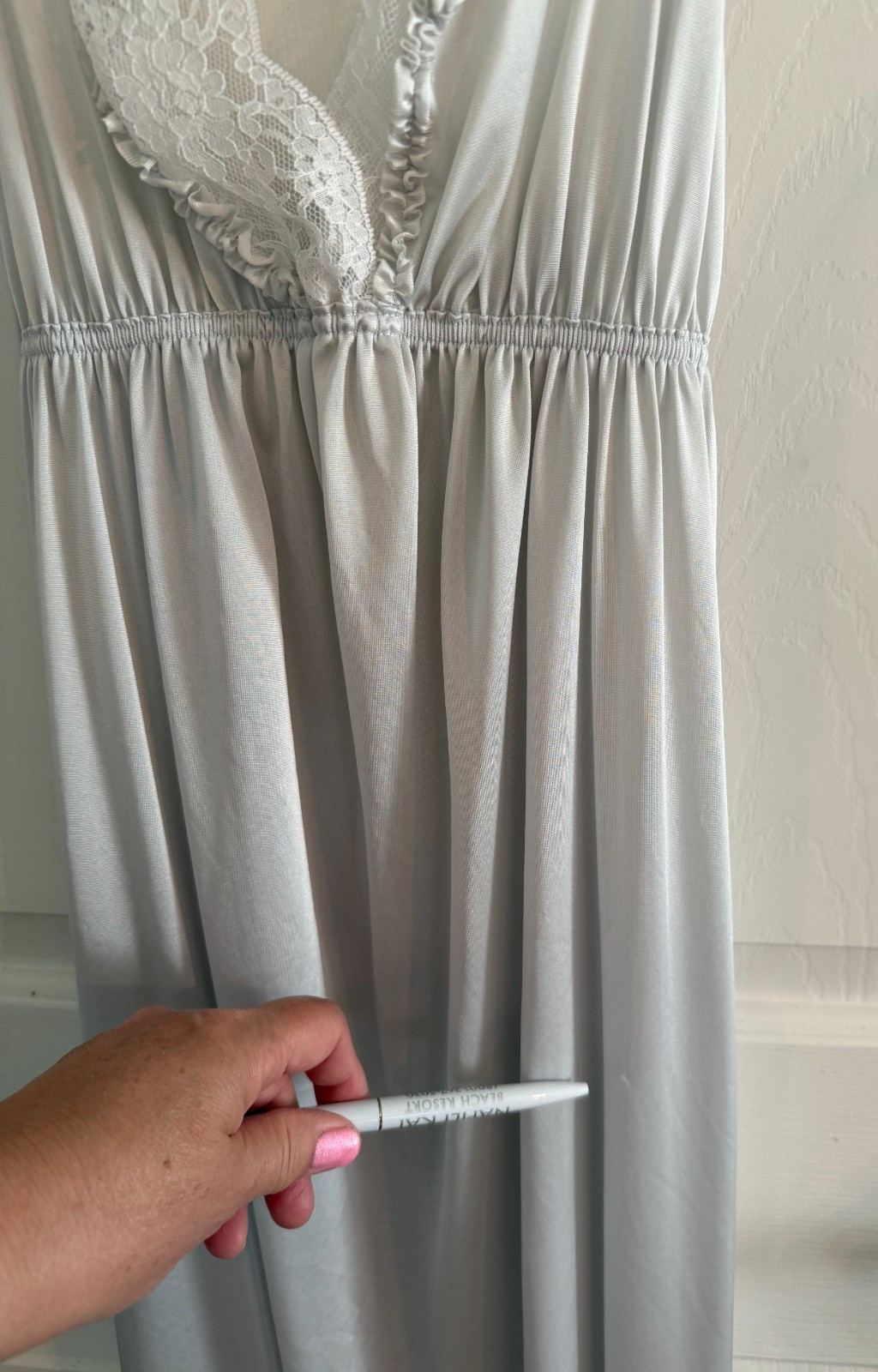 Miss Elaine PEIGNOIR Set Large Nightgown & Robe Negligee Silver Union Made USA