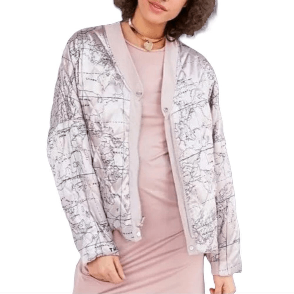 Anthropologie Kimchi Blue Pink Map or Solid Oversized Reversible Jacket