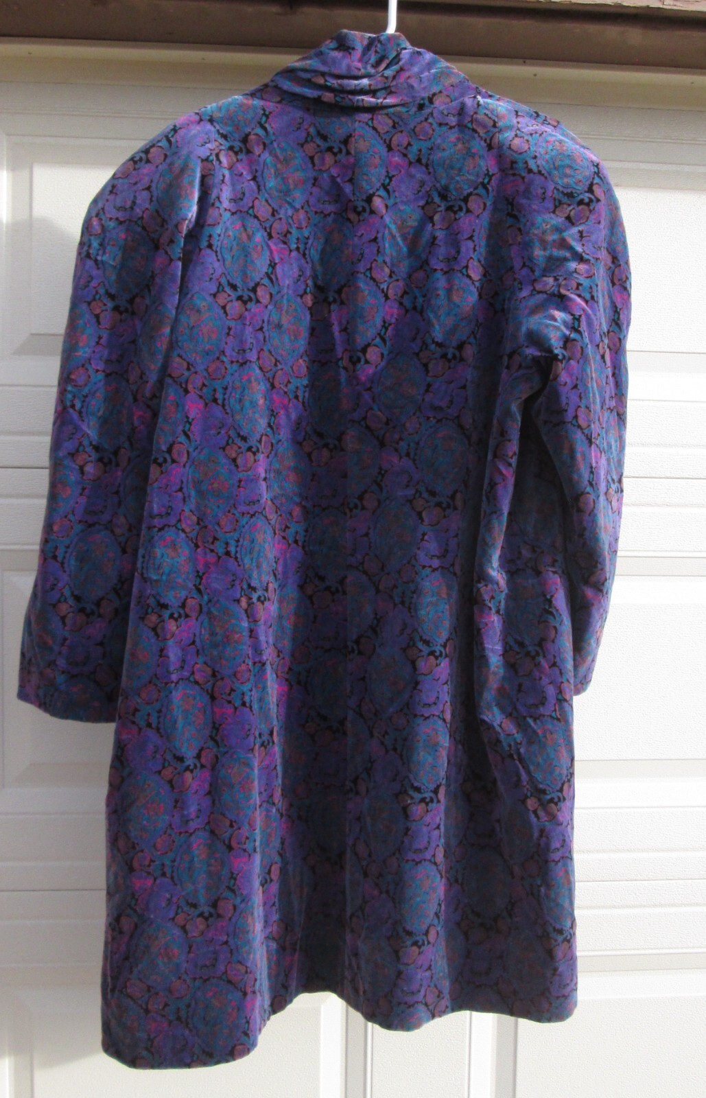 Portrait JL DeBall Velvet Opera Coat Purple Paisley Vintage 38 inches long