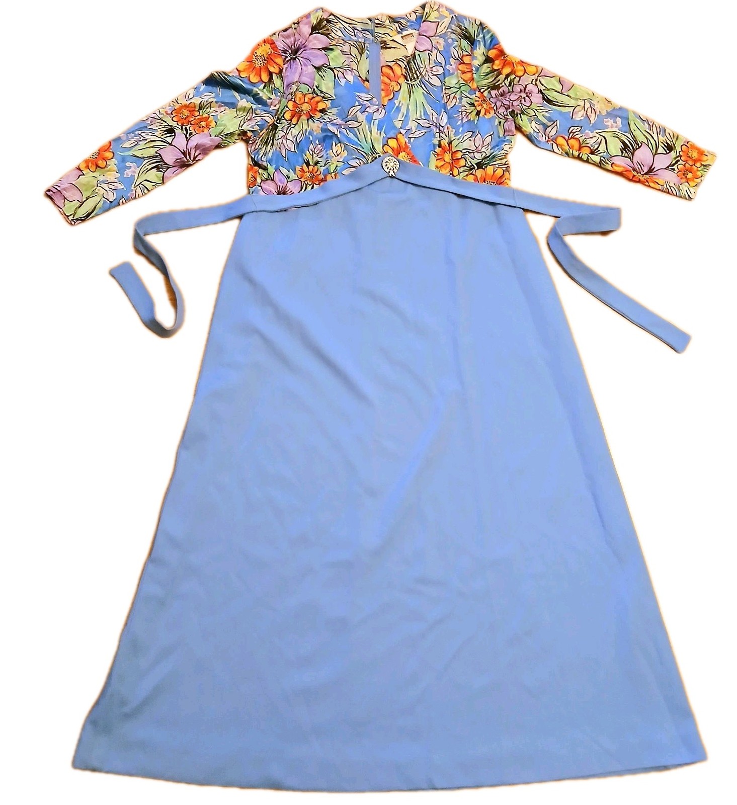 VTG Montgomery Ward Dress Women&rsquo;s 22.5 (2XL) Empire Waist Blue Floral 1960s Prop
