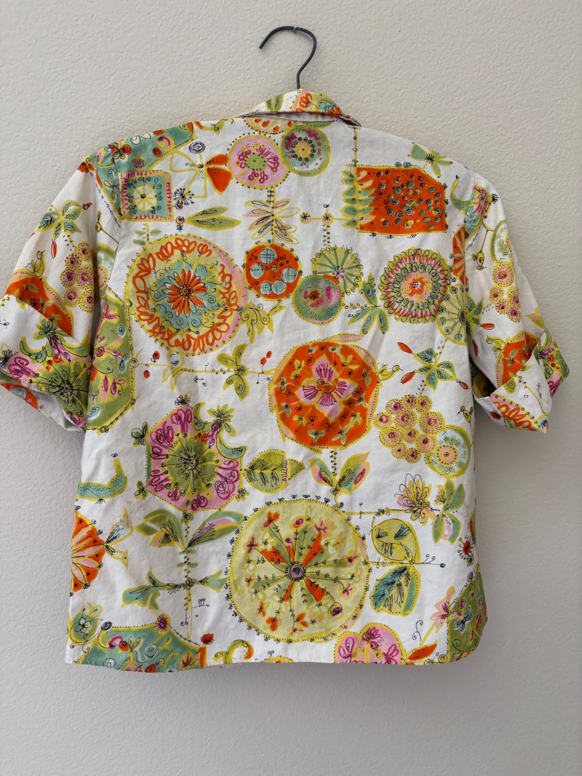 Vintage 50s 60s Cotton Novelty Print Blouse Top XS/S Mid Century Rockabilly