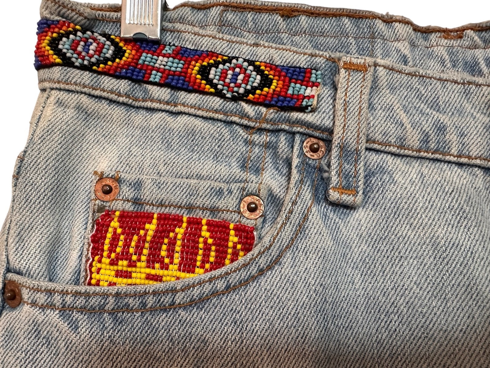 Vintage 1990’s Buzz 18 Beaded Levi’s 505 Jeans Women’s Embellished Upcycled 6 S