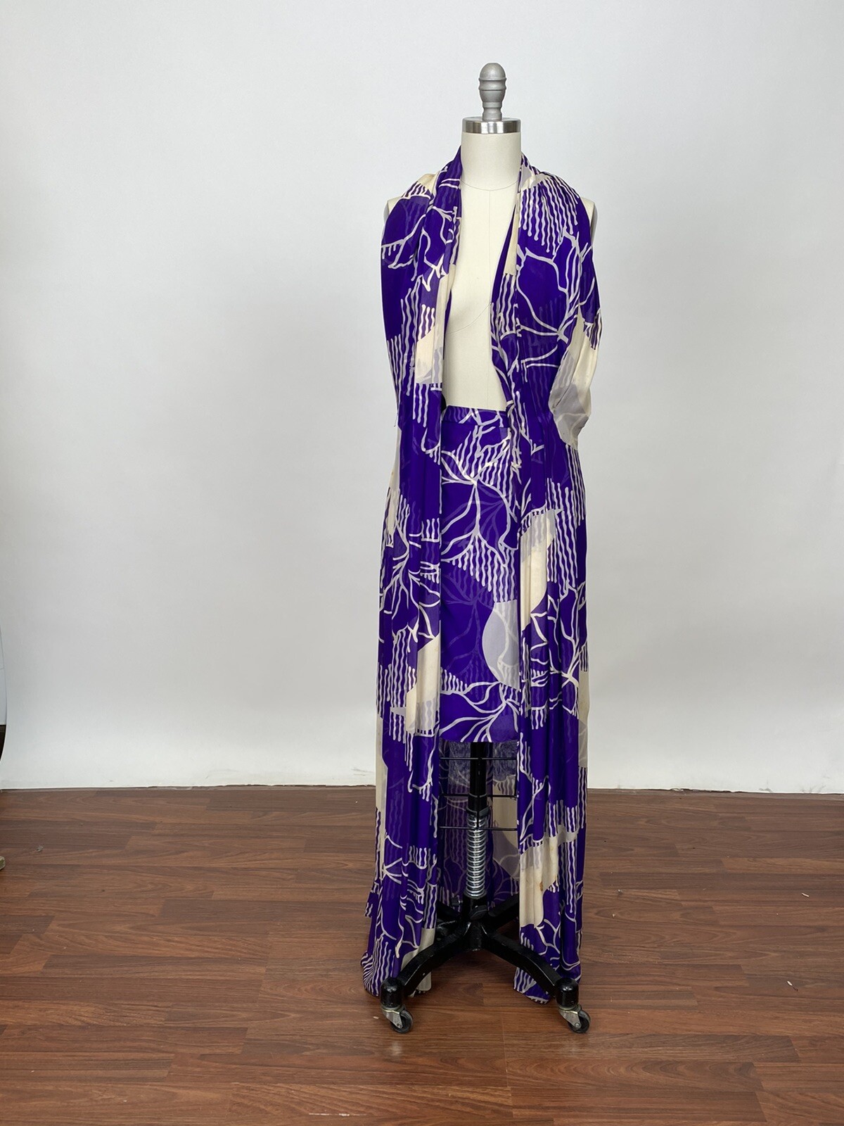 Vintage Pierre Cardin Silk chiffon mini skirt and matching maxi vest set