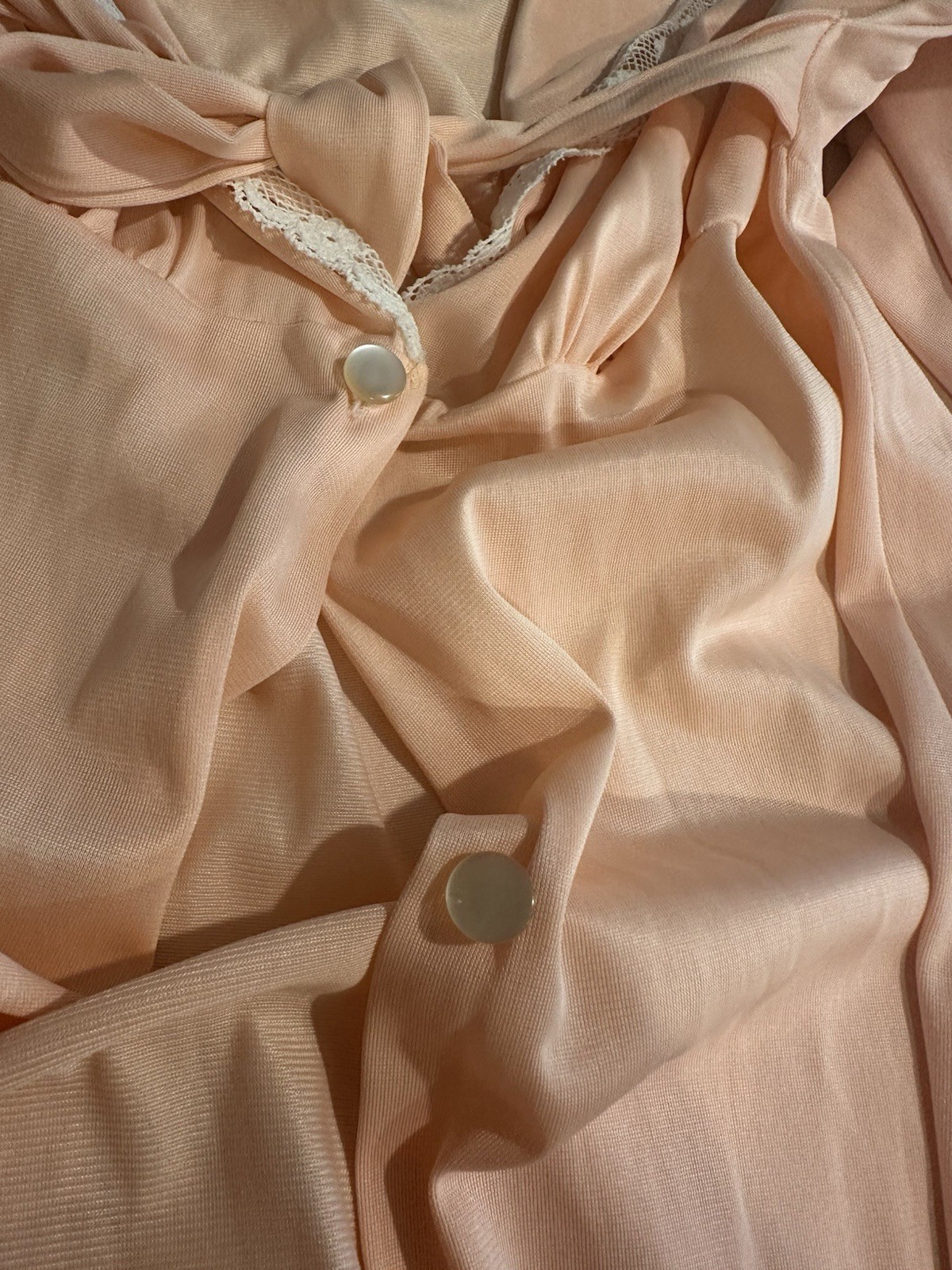 Vintage Long Peach Pink Nightgown Ruffle Sleep Dress & Button Robe Set Small