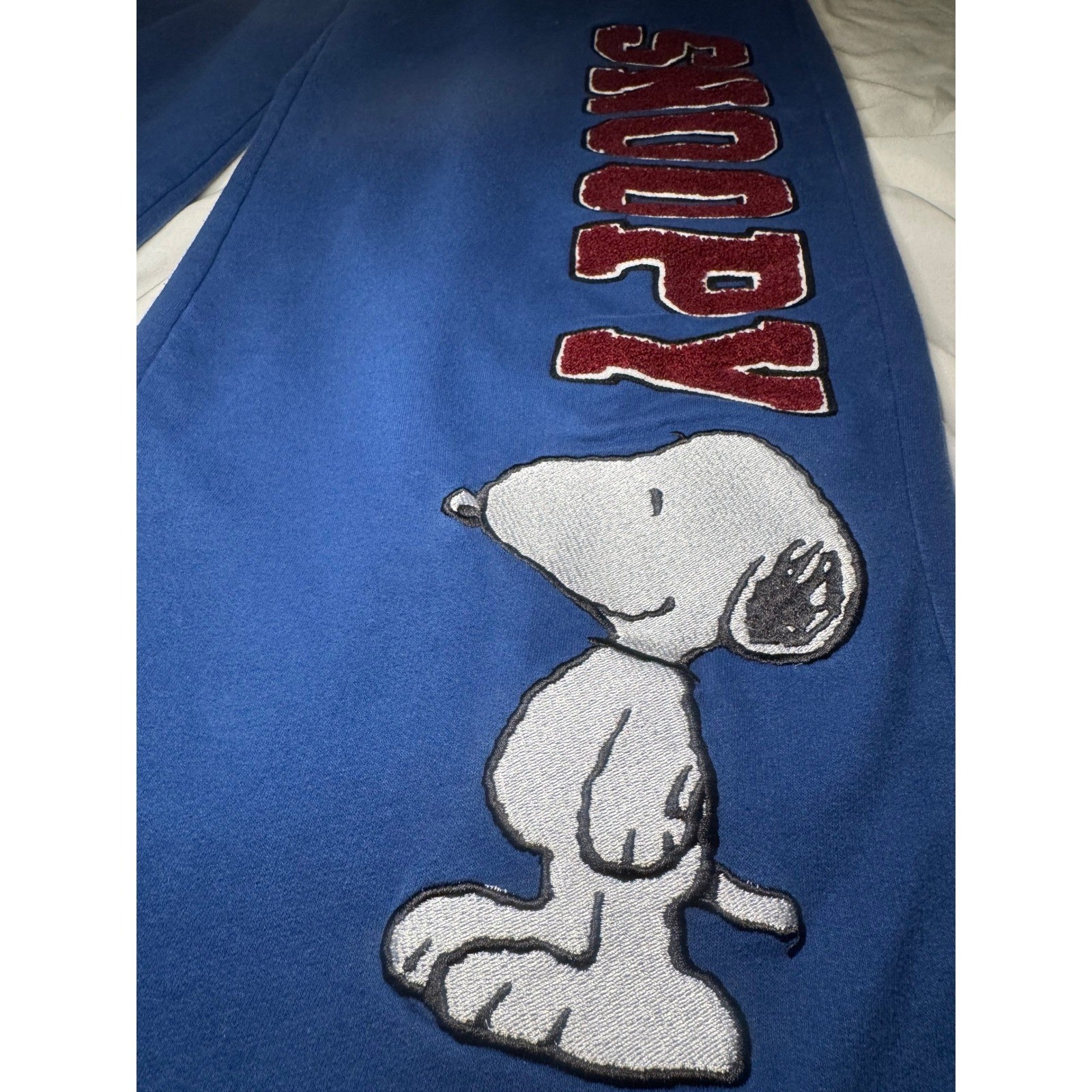 Peanuts Snoopy Wide Leg Baggy Sweatpants Women&rsquo;s XL Blue Embroidered Streetwear