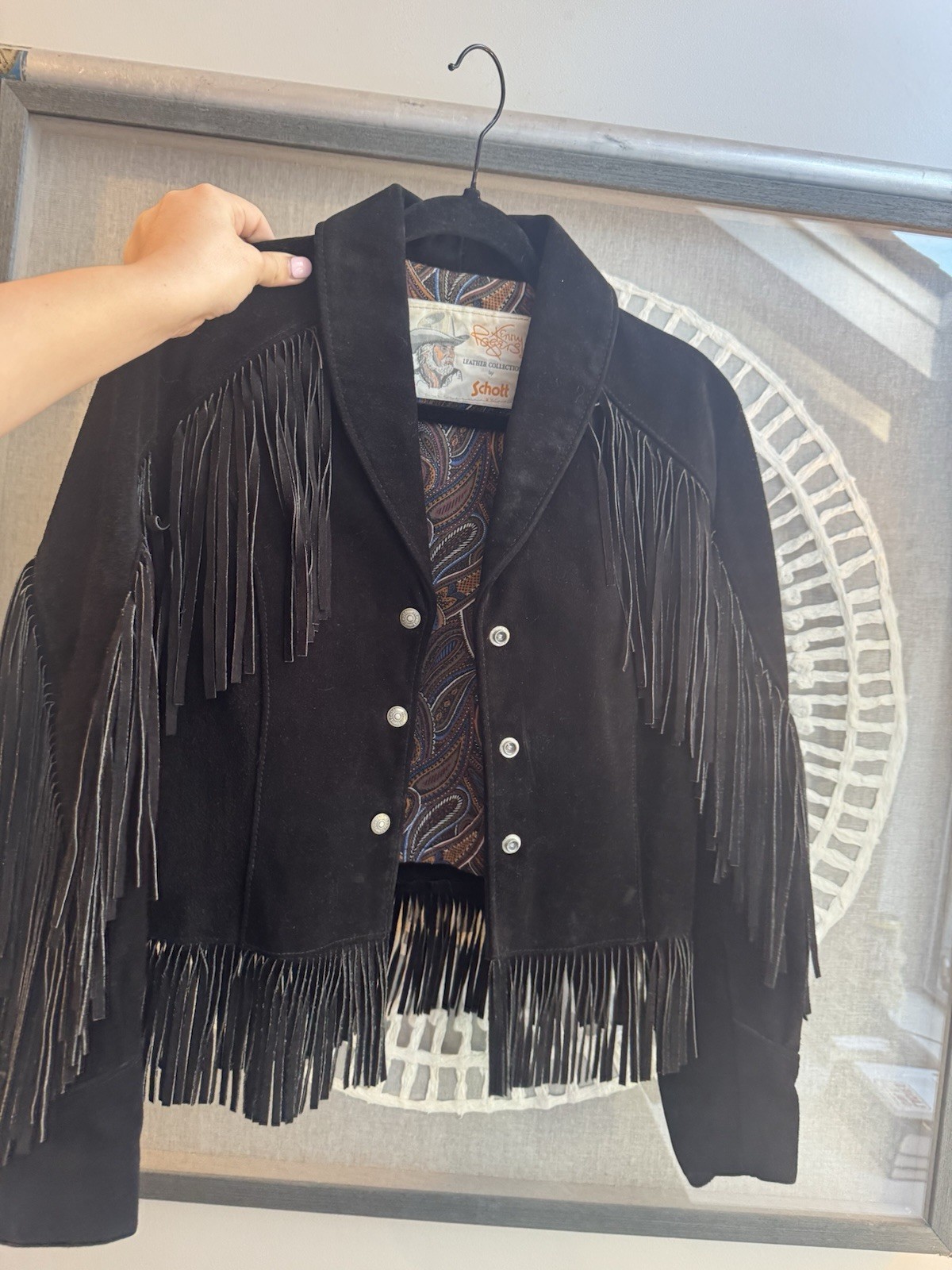 Kenny Rogers Leather Collection Schott Women&rsquo;s Black Suede Fringe Western Jacket