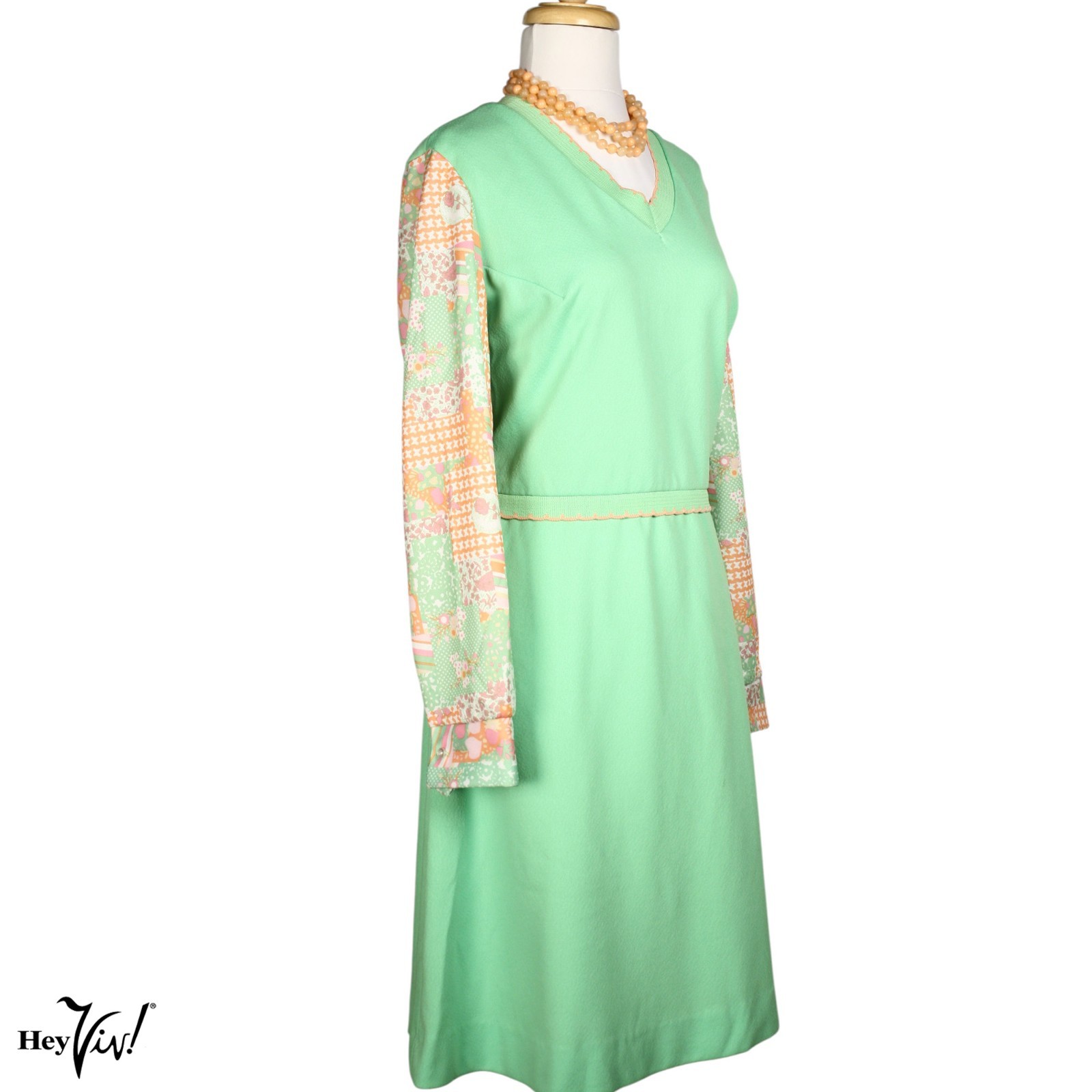 Vintage 60s 70s Mini Dress Green w Orange Pink Floral Sz ML B38 W31-32 – Hey Viv