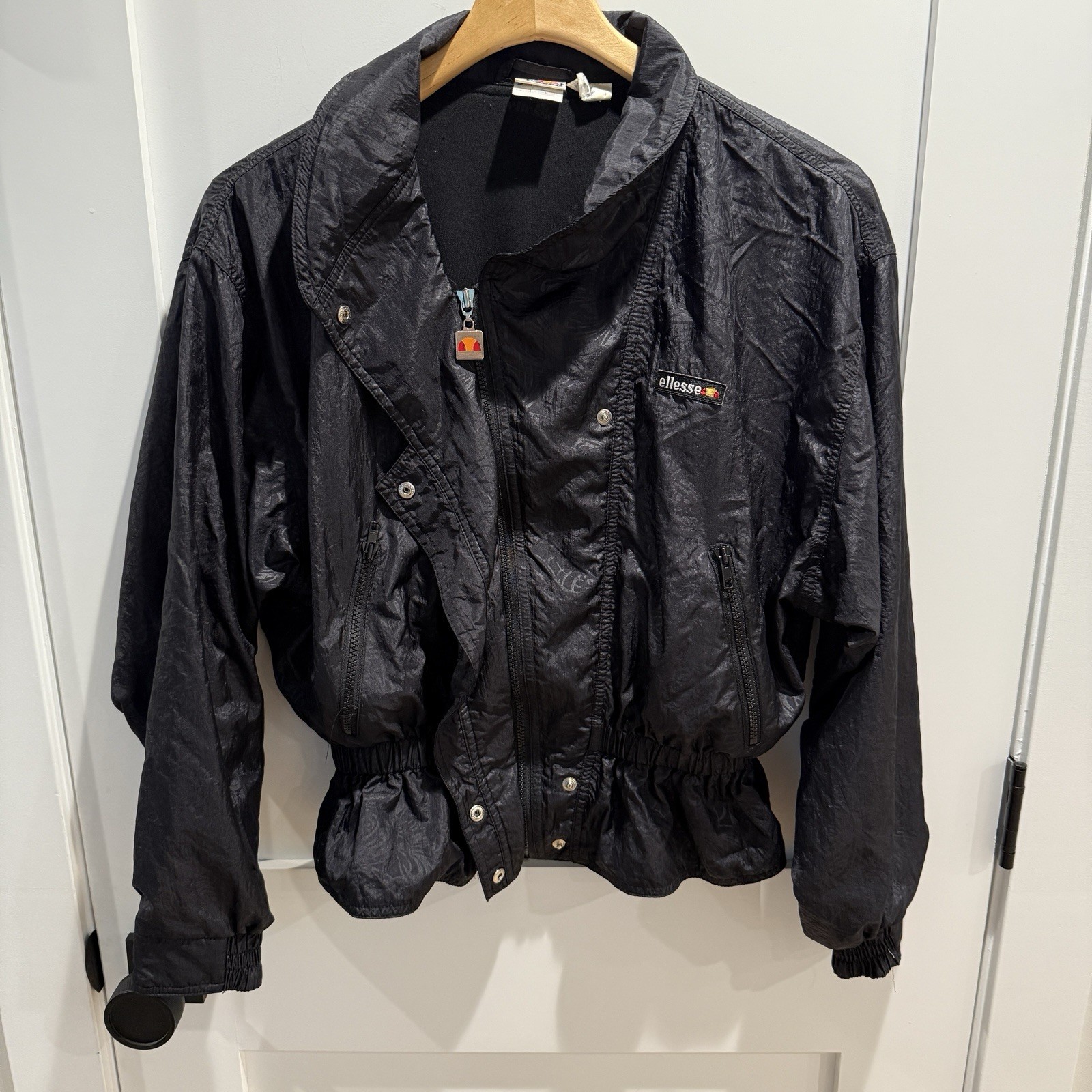 Vtg 80s 90s Ellesse Black Parachute/Windbreaker Jacket Hip Hop Womens 2