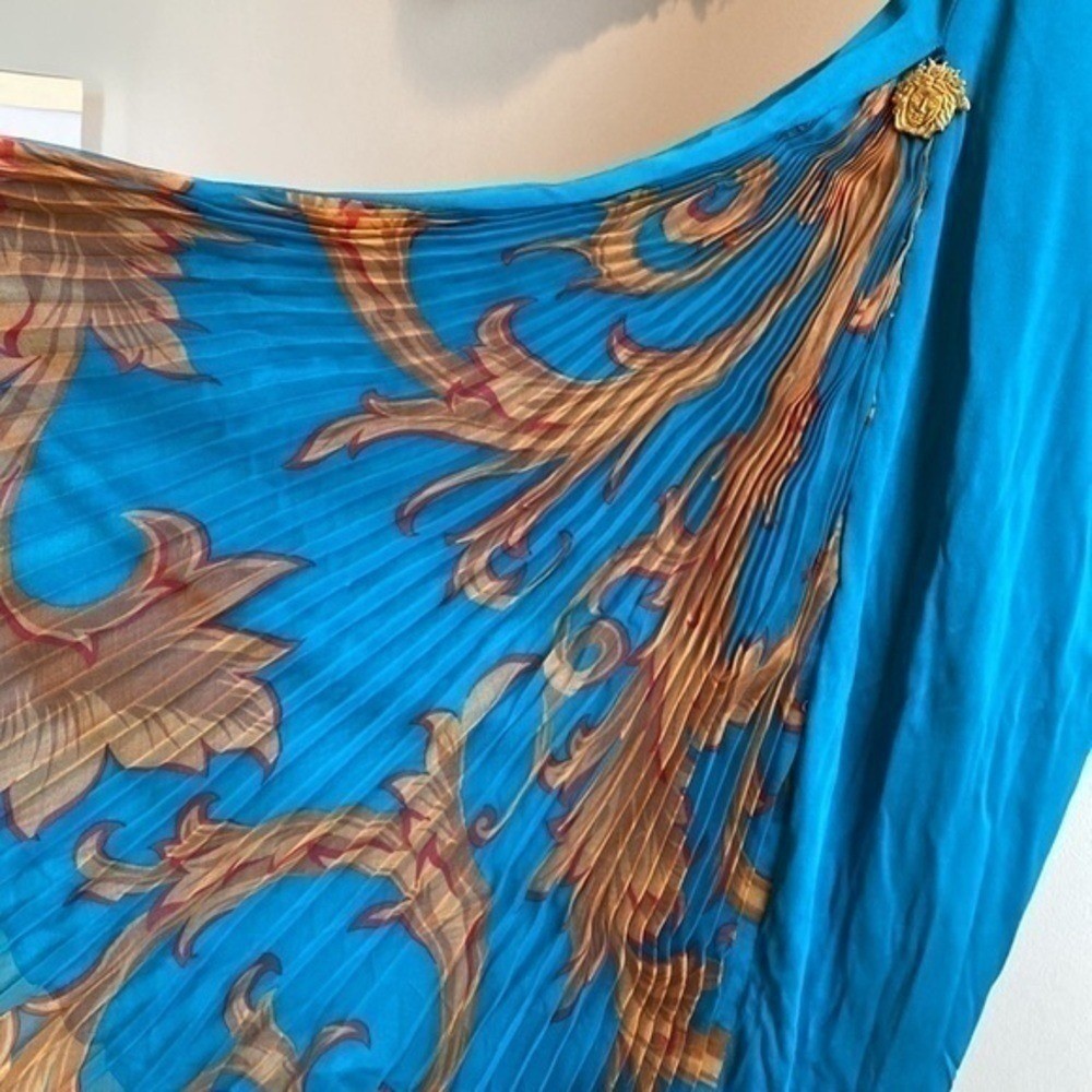 VERSACE ATELIER Haute Couture Runway Teal Blue Halter Medusa Dress 90&rsquo;s Y2K RARE