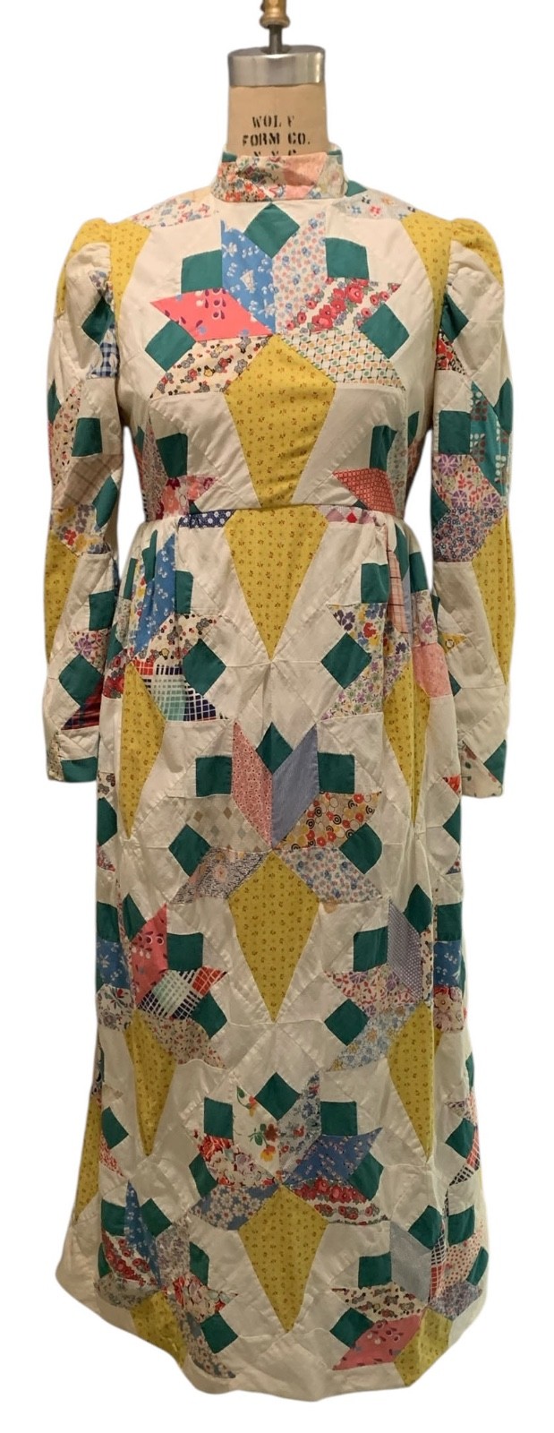 Vintage 70s Women&rsquo;s Antique Quilt American Folk Art LS Dress – Sz S/M – Wedding