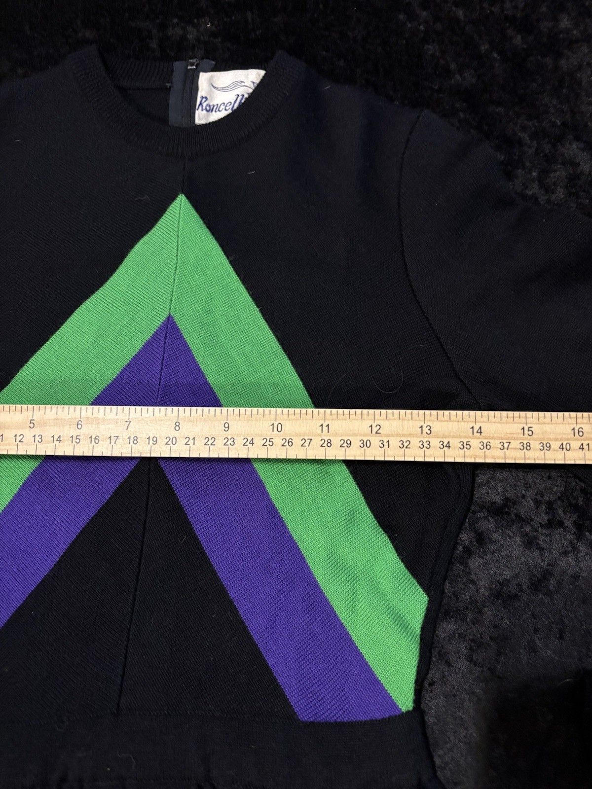 VTG 70s Roncelli Wool Blend Knit Maxi Sweater Dress 5 / XS Black Green Purple