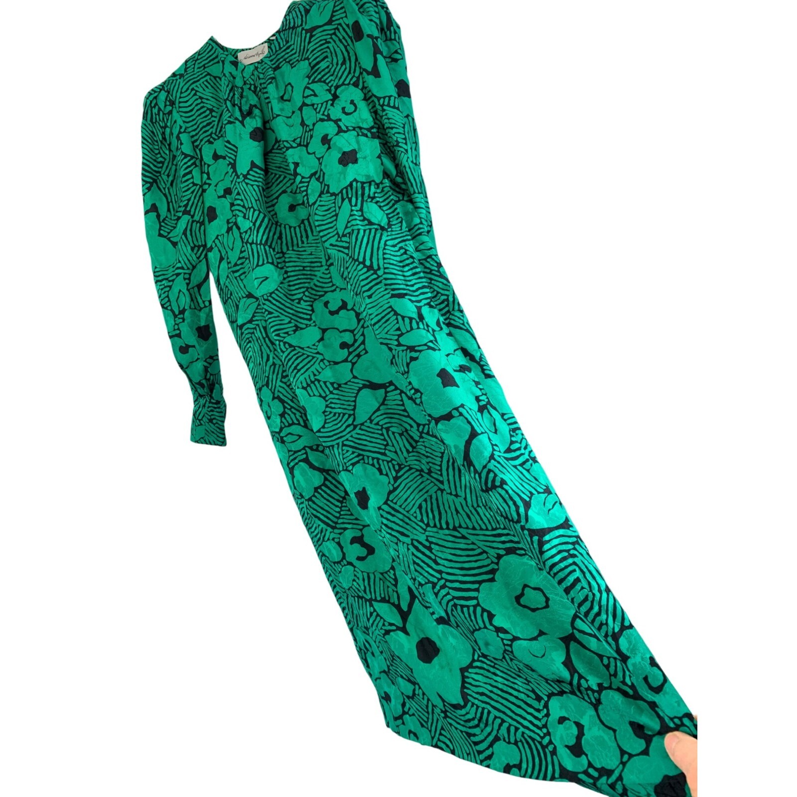 80s VTG Adrianna Papell Sz 4 S 100% Silk V-Shape Shift Dress 6718 Pouf Sleeves