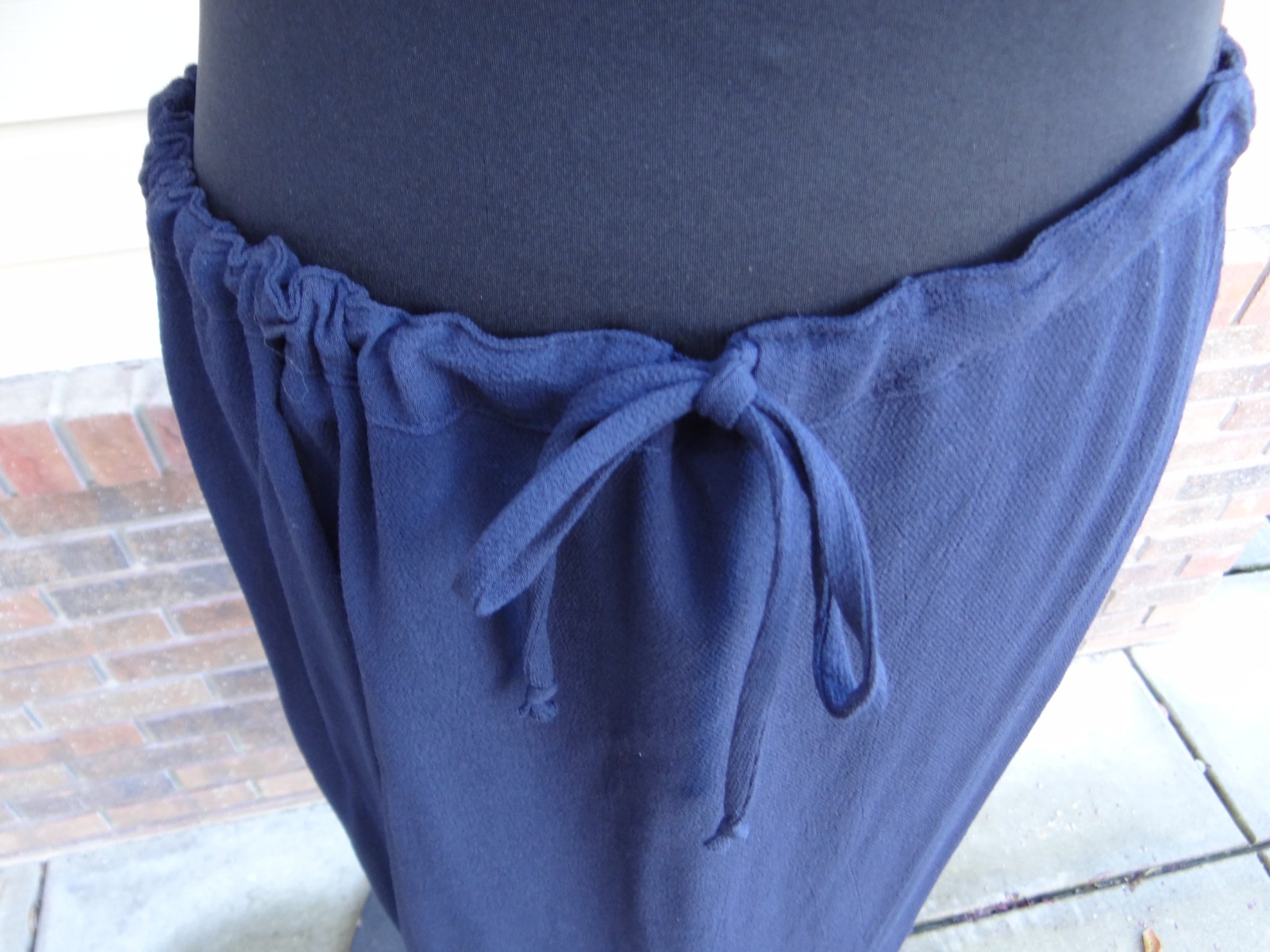 Cynthia Max Navy Long Pencil Side Slits Draw String Elastic Large Rayon Skirt