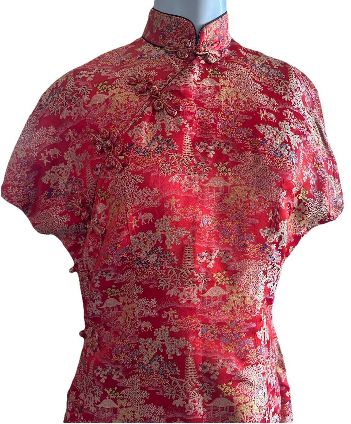 Red Cheongsam Qipao Asian Chinese Dress S/M Vintage 1980s San Francisco Silk